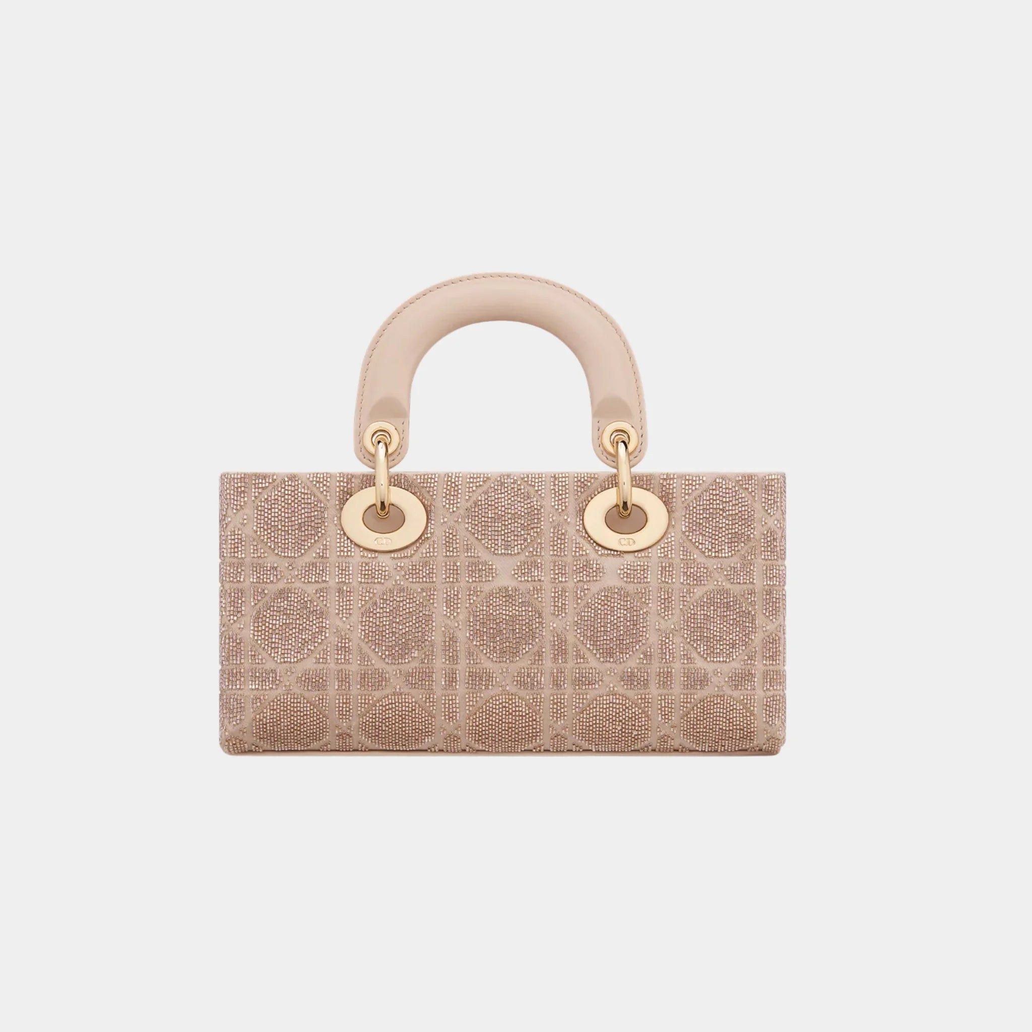 Dior Small Lady D-Joy Bag Microbead-Embroidered Cotton, Caramel Beige, Back
