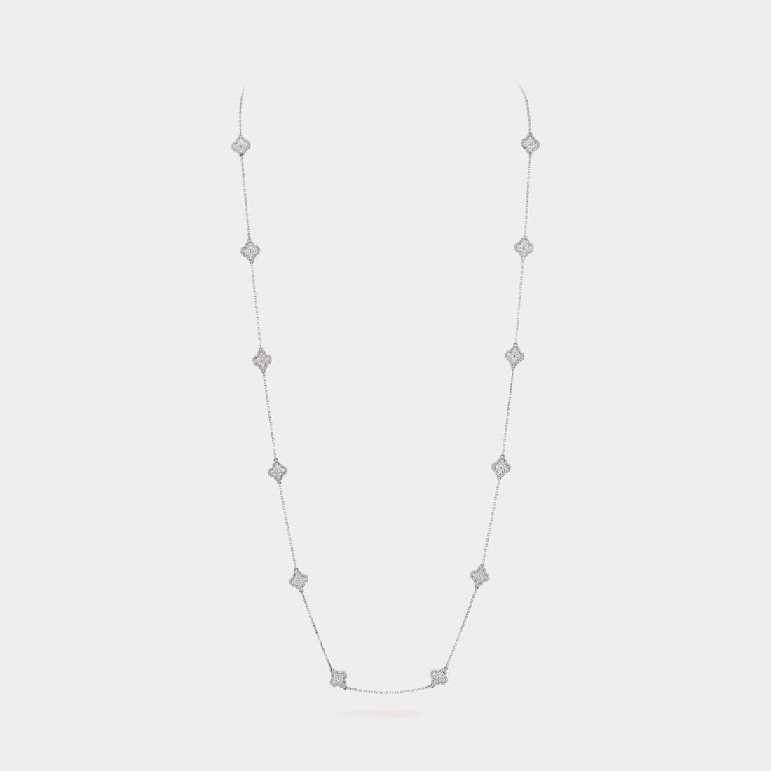 Sweet Alhambra long necklace 16 Motifs White Gold Diamond, Front