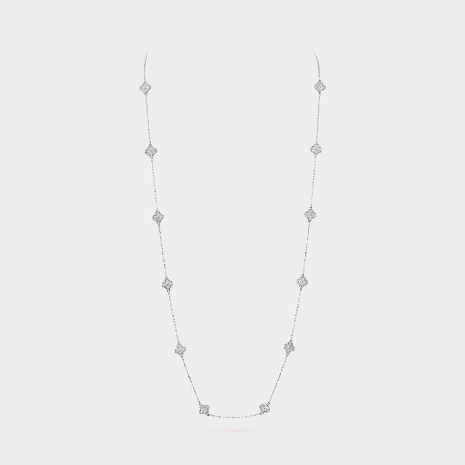 Sweet Alhambra long necklace 16 Motifs White Gold Diamond, Front