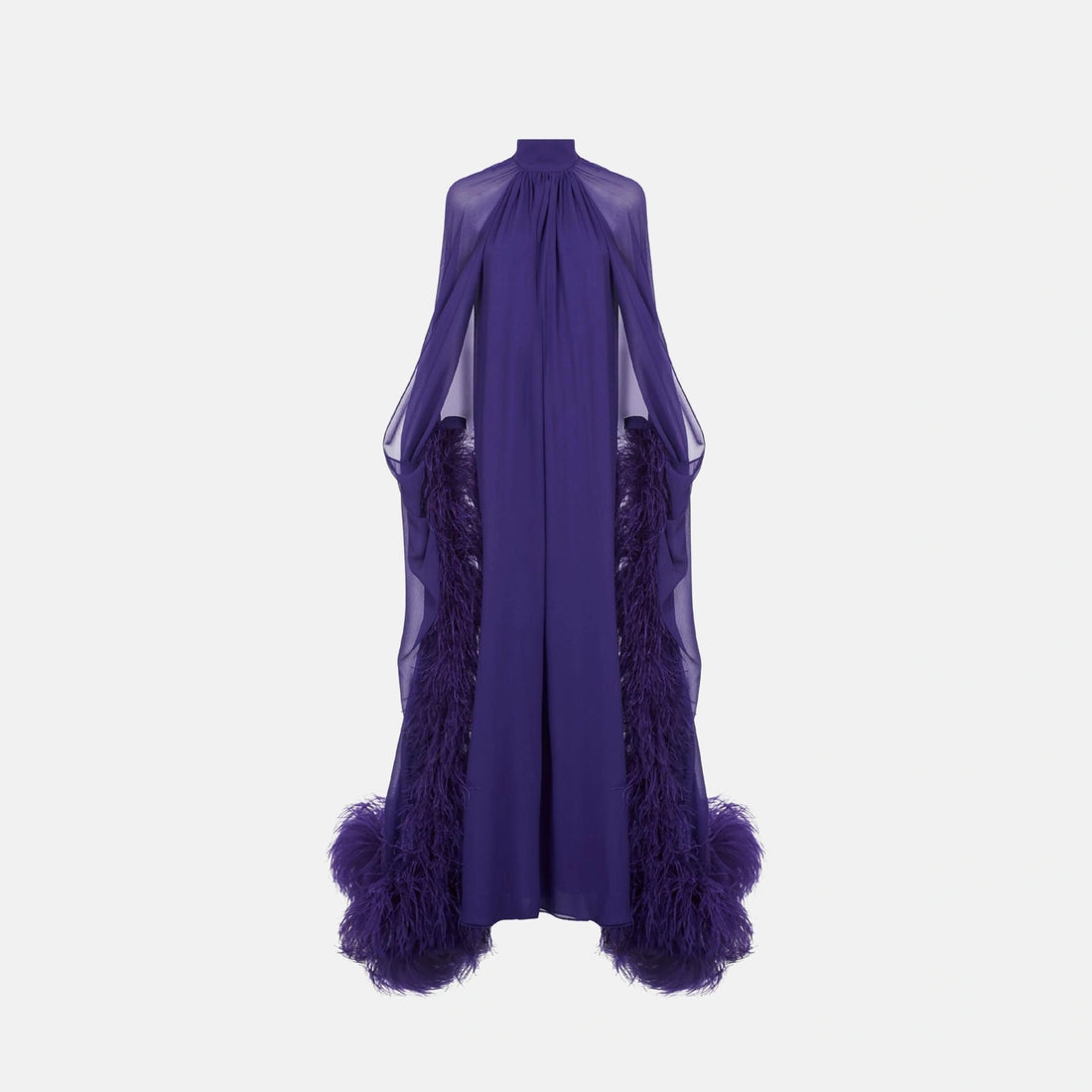 Taller Marmo Feathered Eterea Gown in Violet, Front