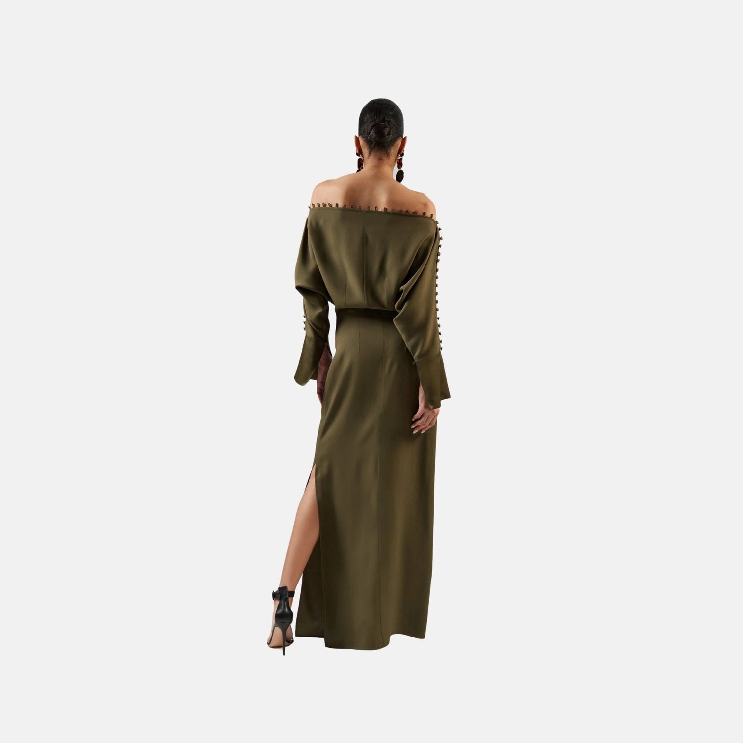 Taller Marmo Mila Dress in Forest Green, Back