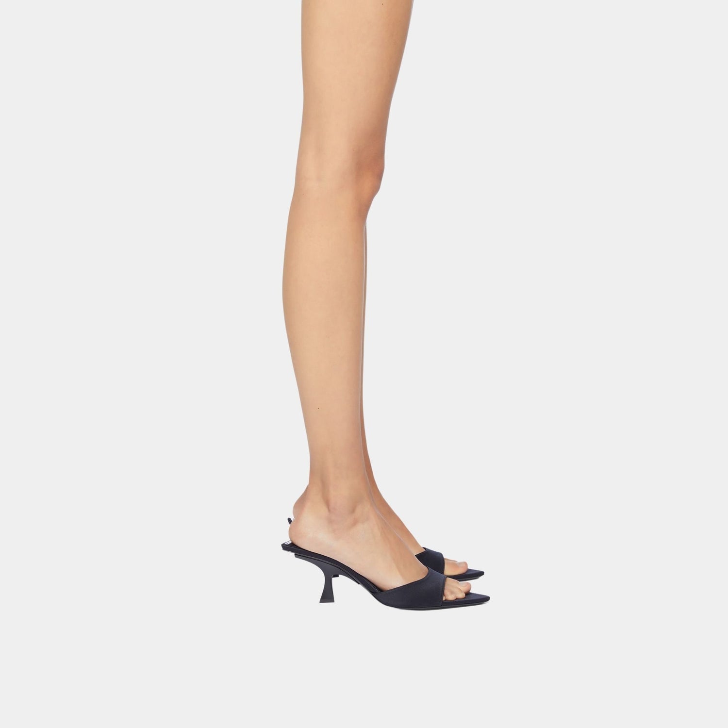 The Attico Bes Black Satin Mule with Matte Painted Heel, Model, Side