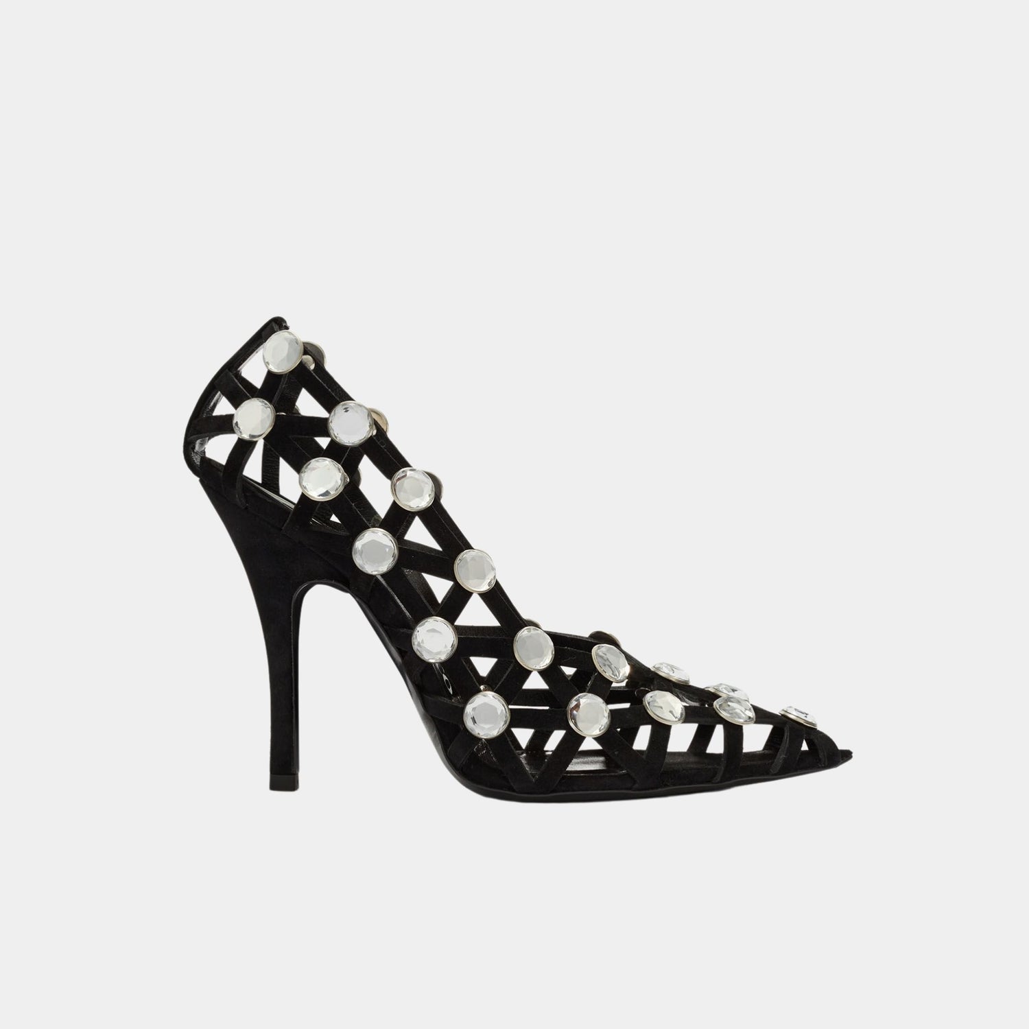 The Attico Grid Black and Silver Suede Crystal Embellishment Pump, Side
