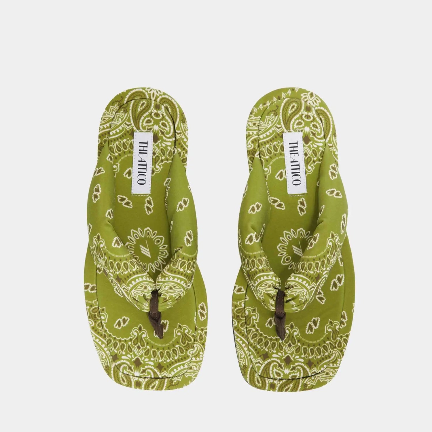 The Attico Indie Green Military Green and White Flat Thong, Top