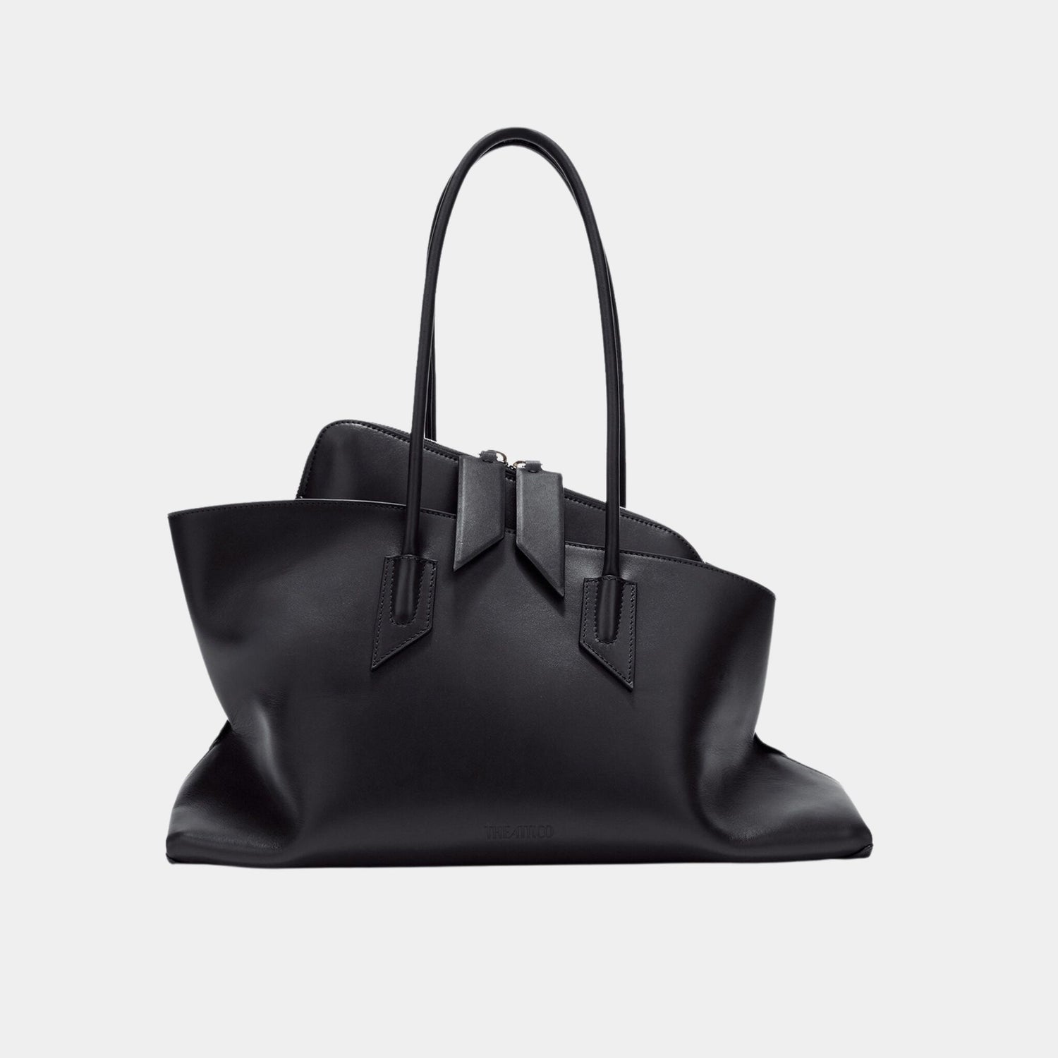 The Attico La Passeggiata Medium Top Handle Camel Calf Leather, Black, Front