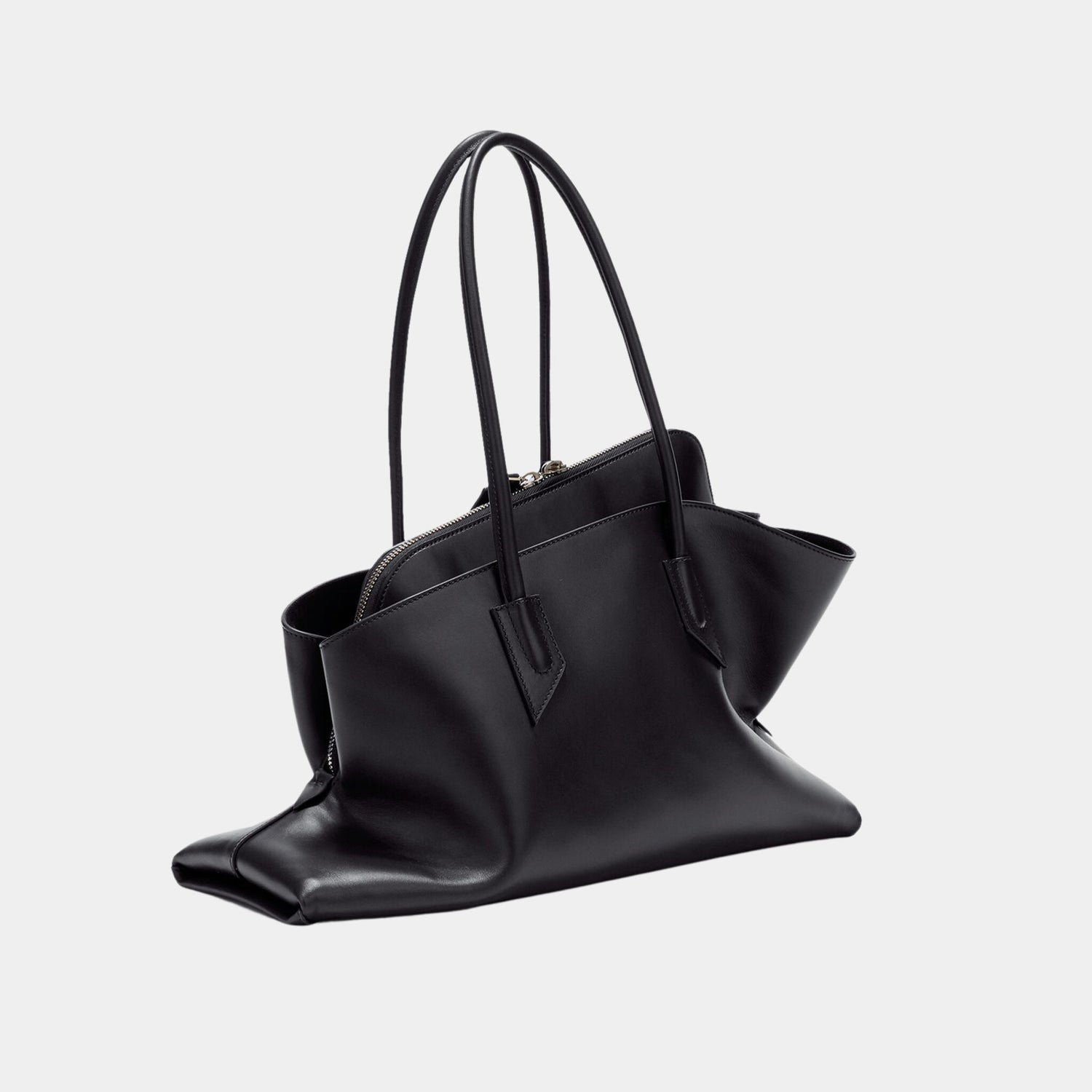 The Attico La Passeggiata Medium Top Handle Camel Calf Leather, Black, Side