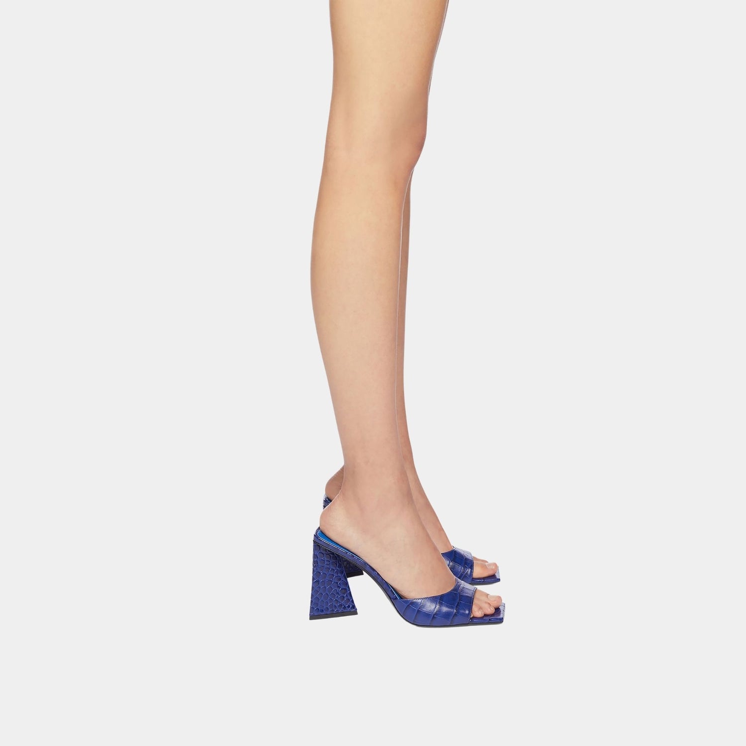 The Attico Mini Devon Electric Blue Crocodile Printed Leather Mule, Model, Side