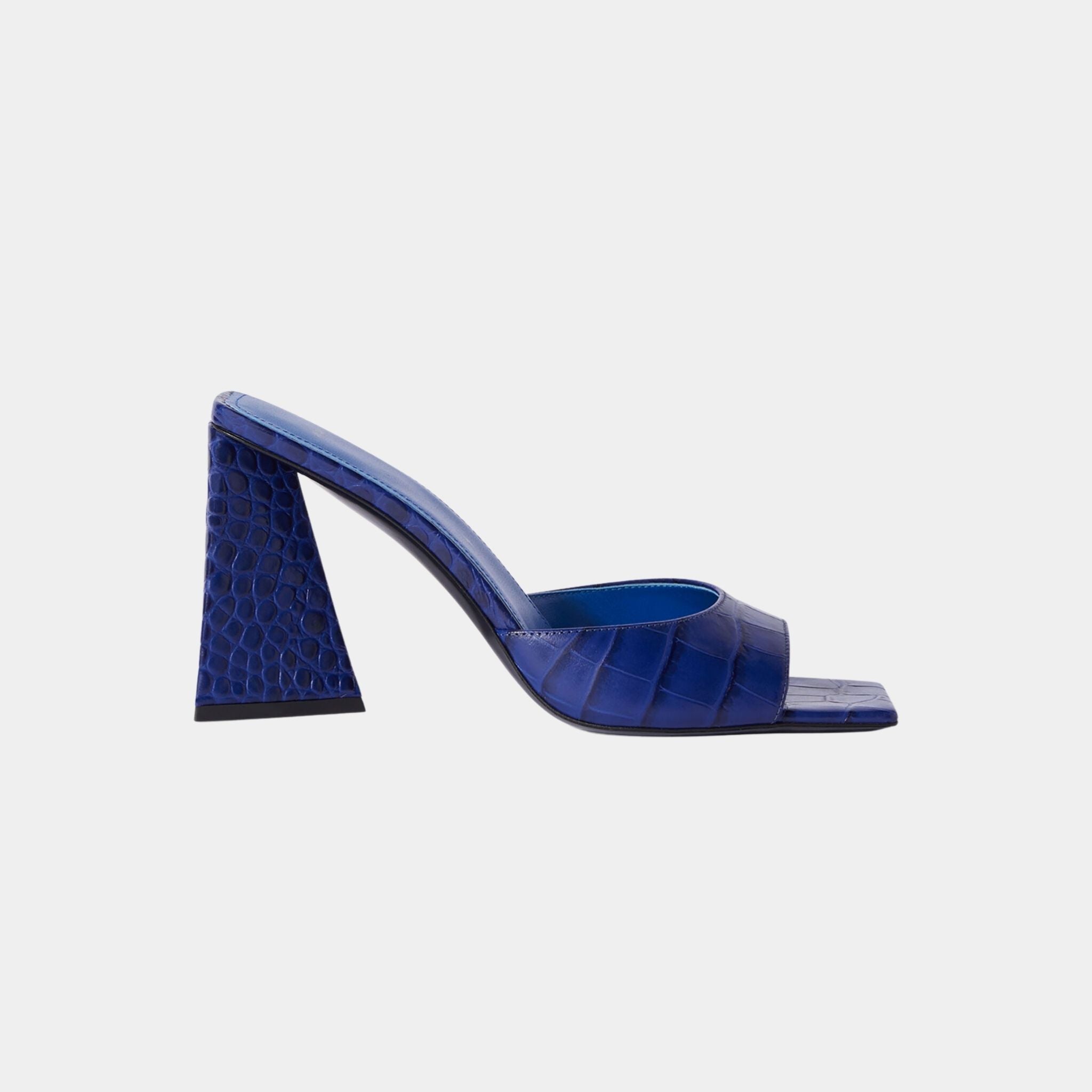 The Attico Mini Devon Electric Blue Crocodile Printed Leather Mule, Side