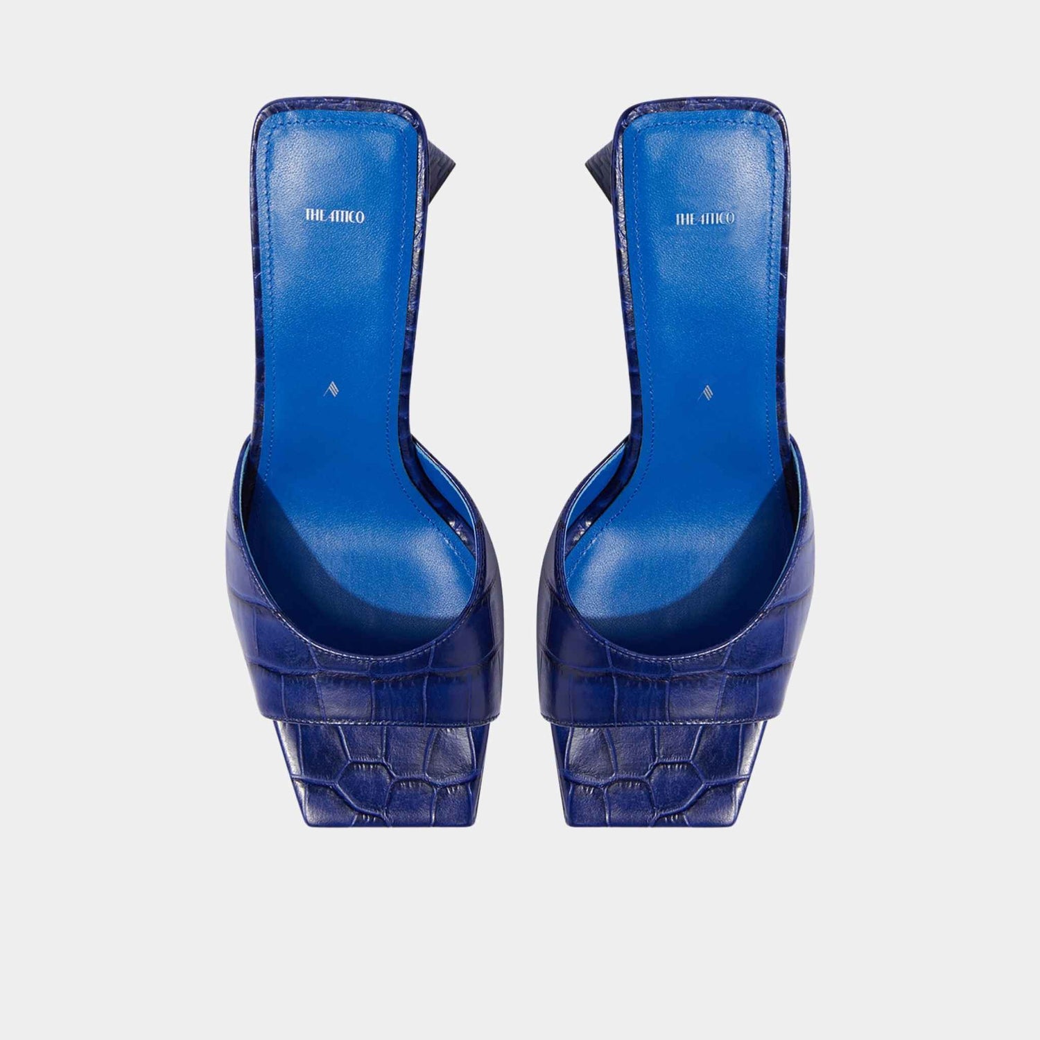 The Attico Mini Devon Electric Blue Crocodile Printed Leather Mule, Top