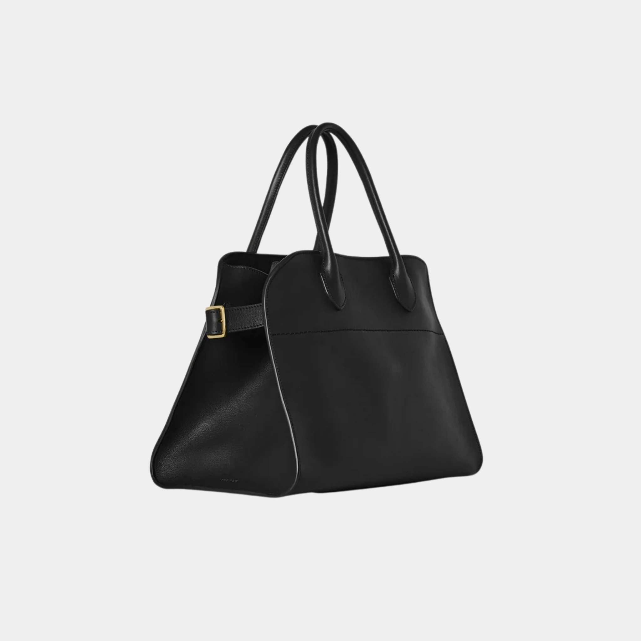 The Row Soft Margaux 12 Bag In Leather, Black, Side, Front