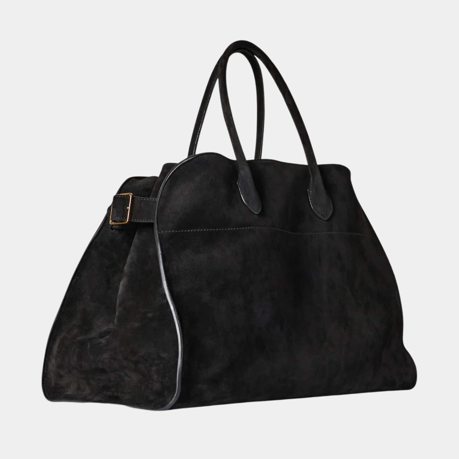 The Row Soft Margaux 17 Bag In Suede Black, Front, Side