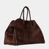 The Row Soft Margaux 17 Bag In Suede Mocha, Front, Side 