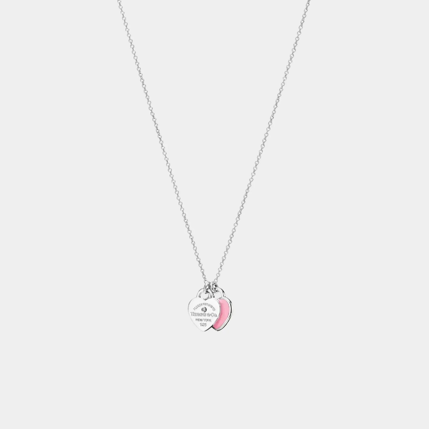 Tiffany &amp; Co Heart-Shaped Pendant In 925 Sterling Silver and Diamond, Pink, Front 