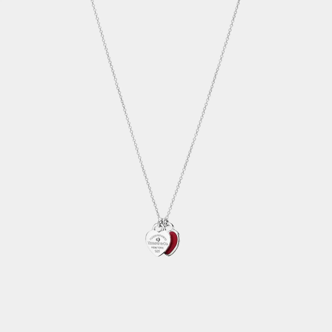 Tiffany & Co Heart-Shaped Pendant In 925 Sterling Silver and Diamond, Red, Front