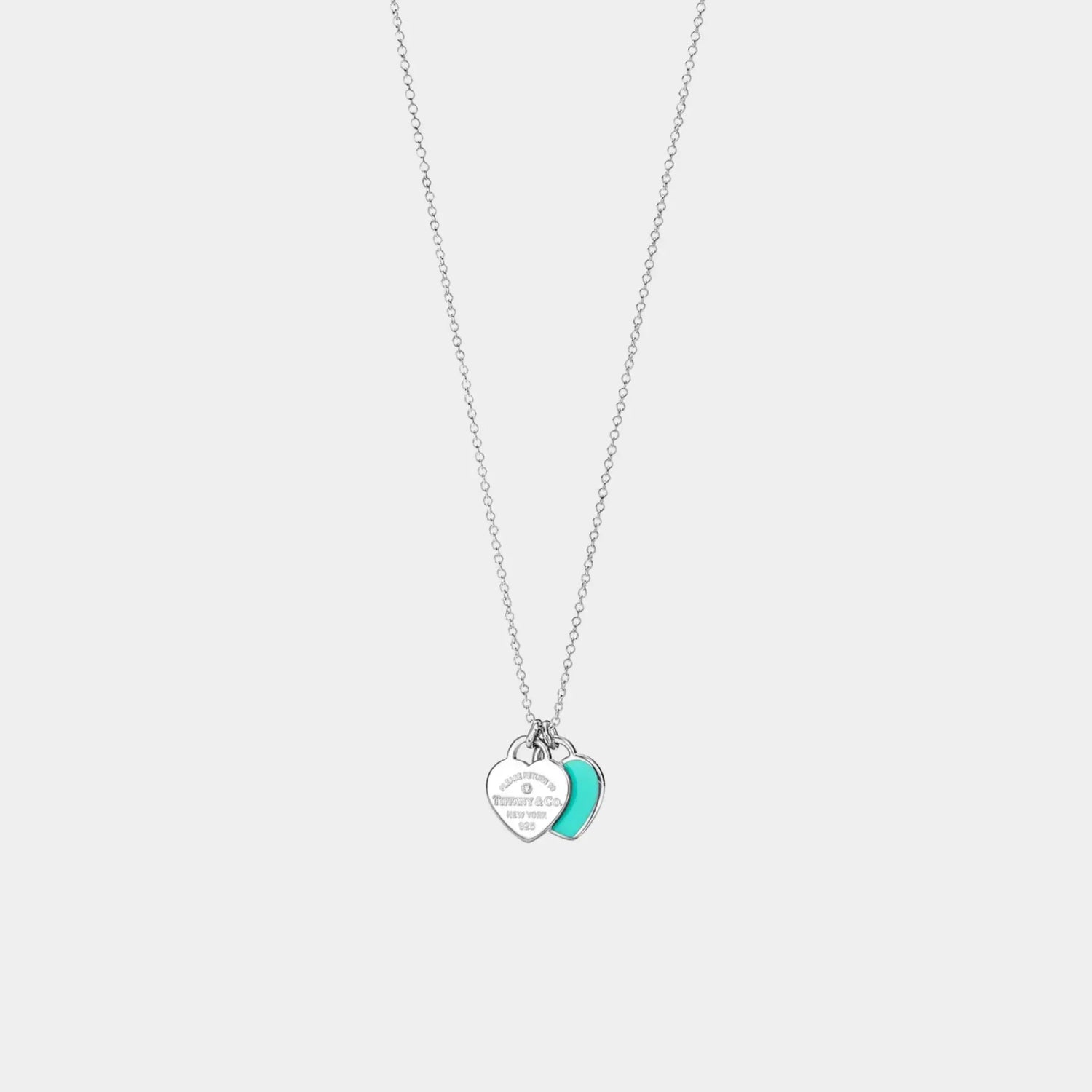 Tiffany &amp; Co Heart-Shaped Pendant In 925 Sterling Silver and Diamond, Tiffany Blue, Front 