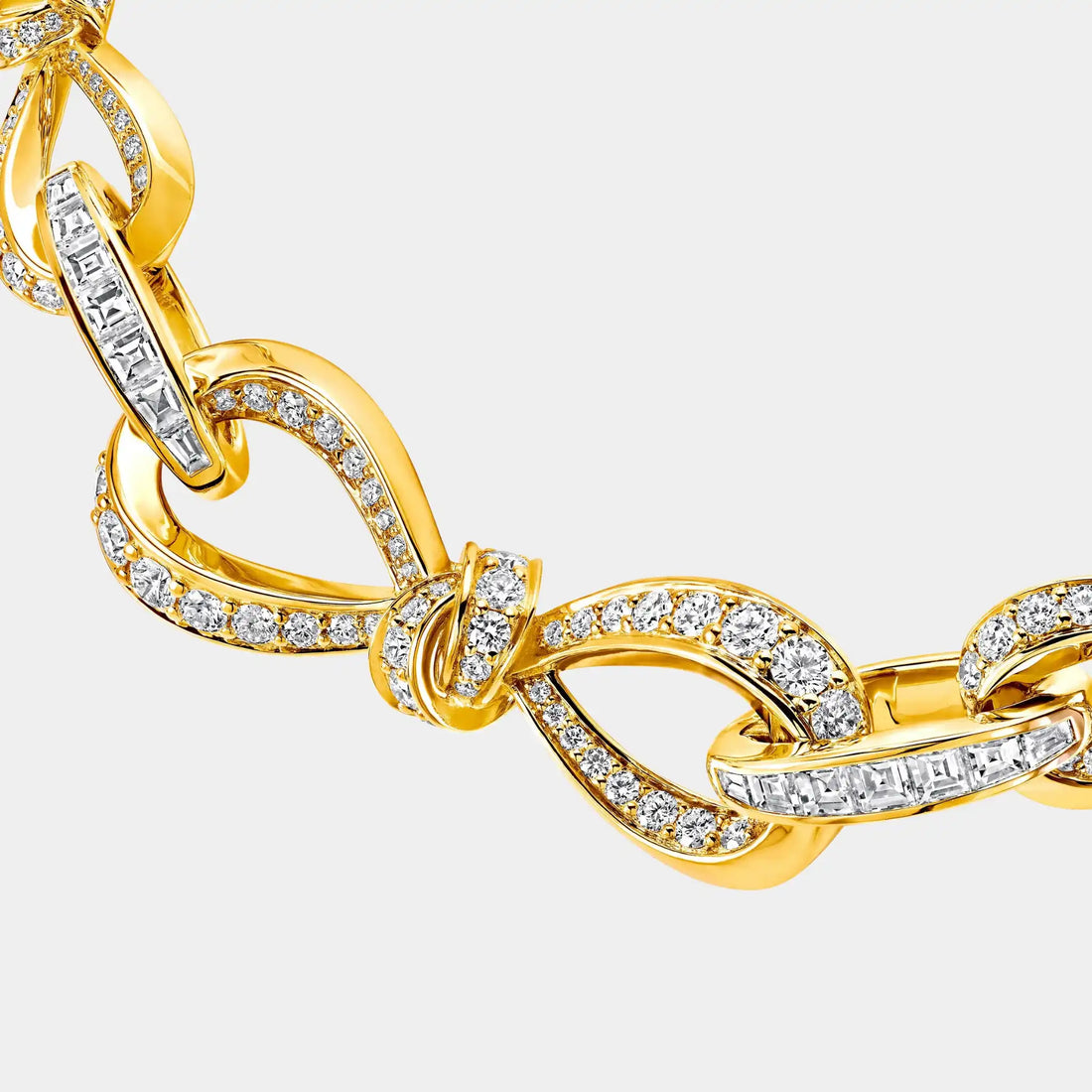 Graff Tildas Bow Diamond Link Necklace Yellow Gold, Close