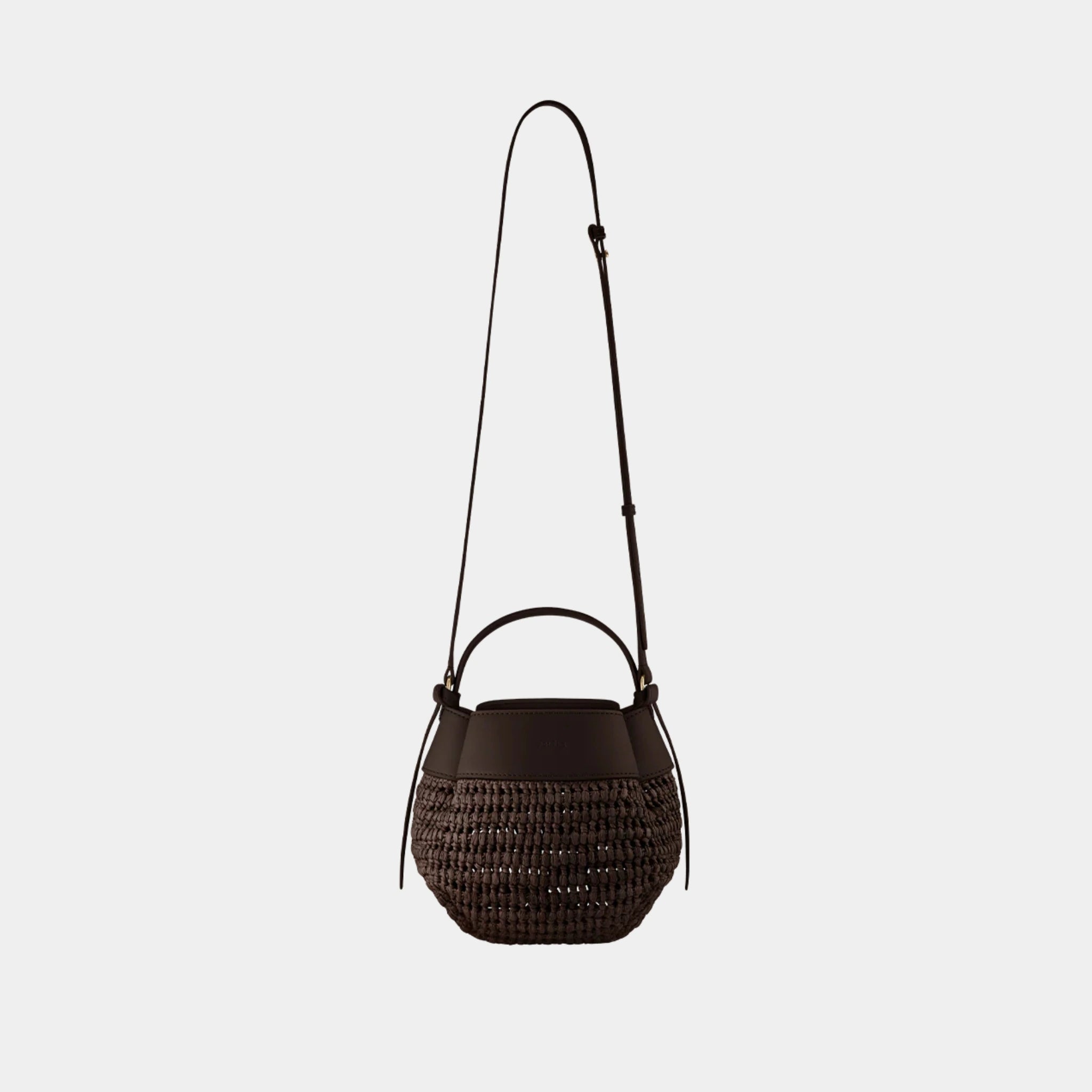 Polene Tsubi Bag in Raffia &amp; Smooth Leather, Ebony