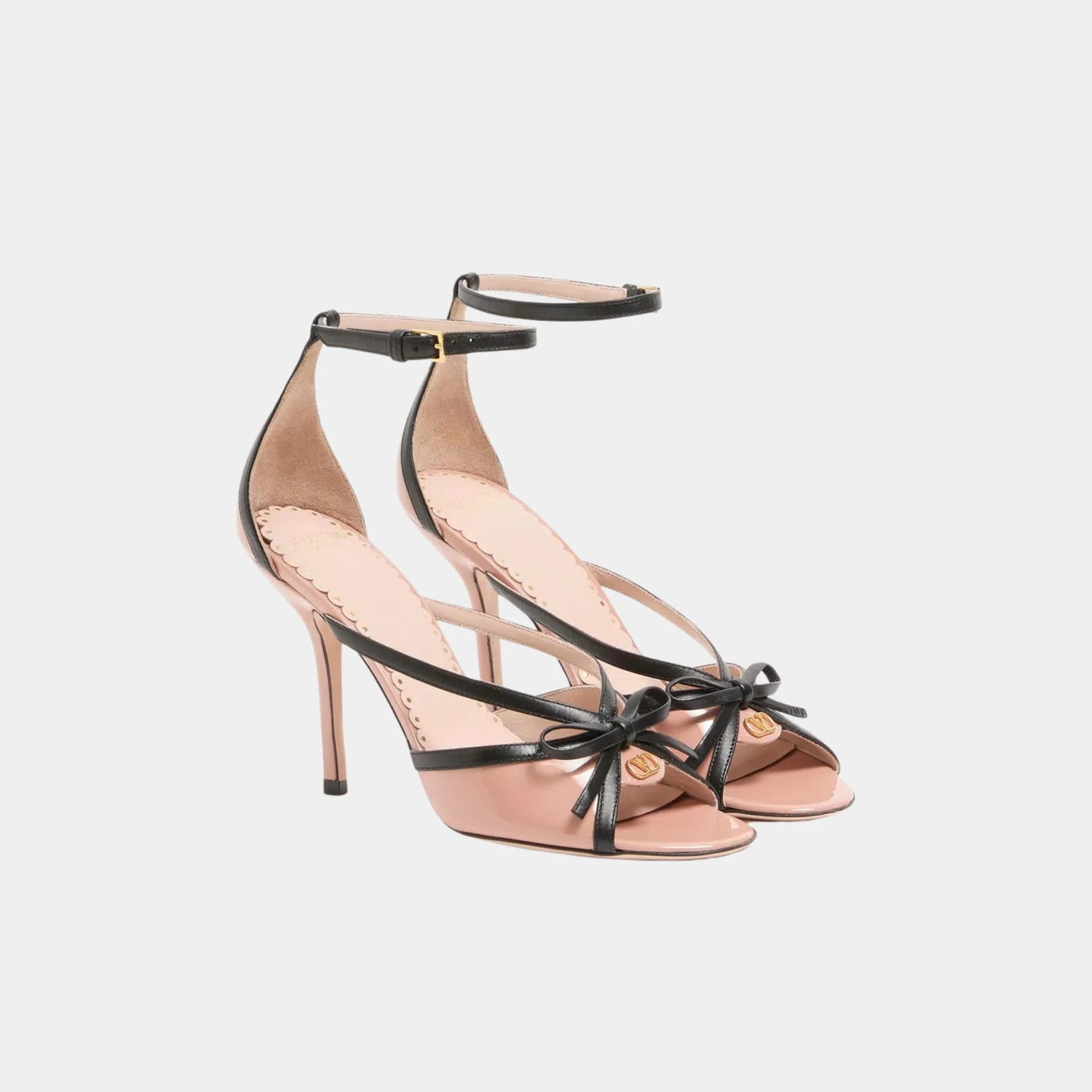 Valentino Bepointy Sandal in Patent Leather and Kidskin, 100mm, Pink, Black, Front