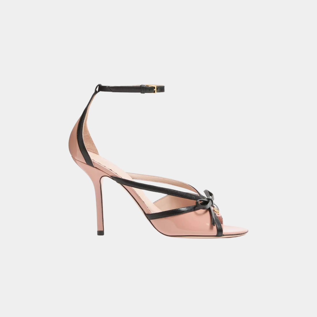 Valentino Bepointy Sandal in Patent Leather and Kidskin, 100mm, Pink, Black, Side