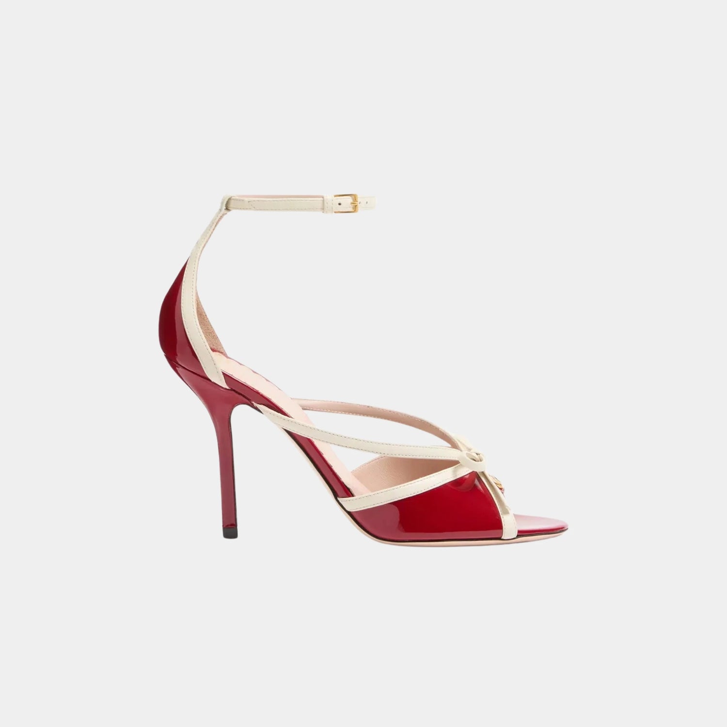 Valentino Bepointy Sandal in Patent Leather and Kidskin, 100mm, Red, Ivory, Side