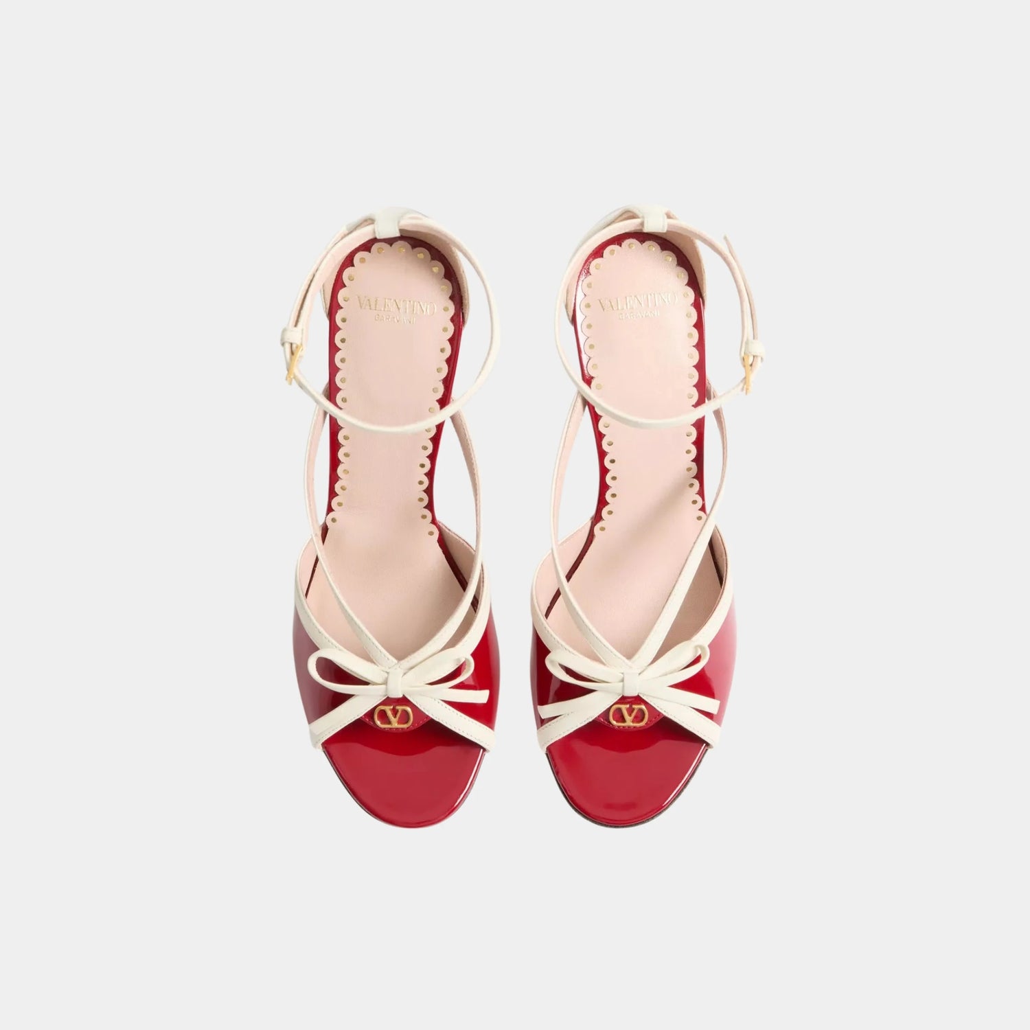 Valentino Bepointy Sandal in Patent Leather and Kidskin, 100mm, Red, Ivory, Top