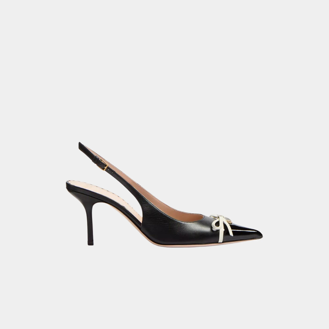 Valentino Bepointy Slingback Pump in Patent Leather &amp; Kidskin, 80mm, Black, SIde
