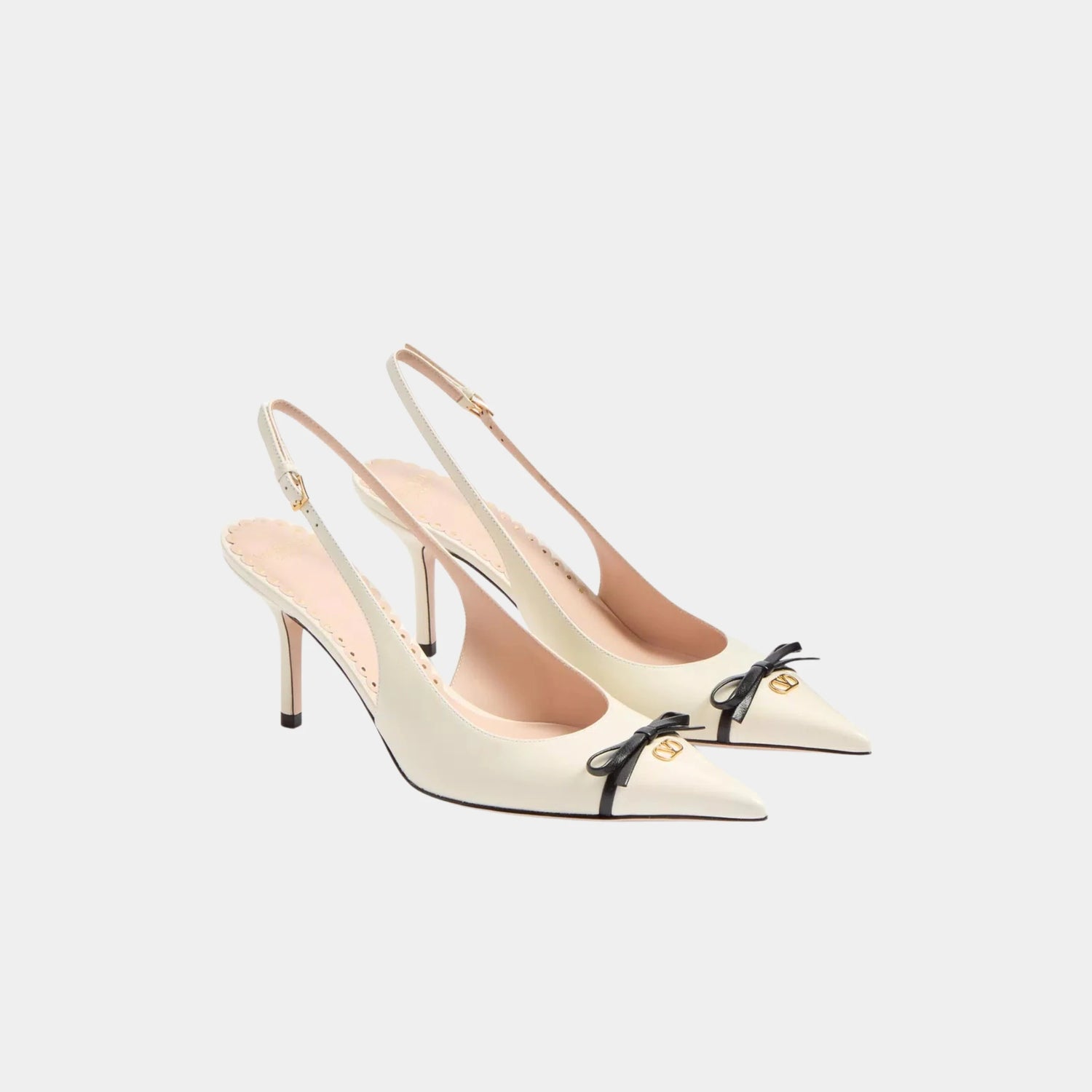 Valentino Bepointy Slingback Pump in Patent Leather &amp; Kidskin, 80mm, White, Front