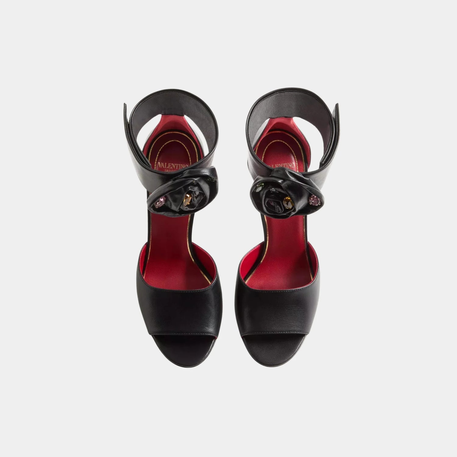 Valentino Drip Rose Kidskin Sandal With Crystals, 105mm, Black, Top