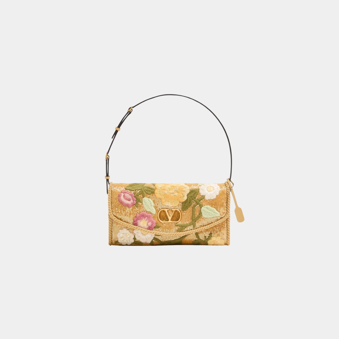 Valentino Garavani DeVain Small Embroidered Shoulder Bag, Gold, Front