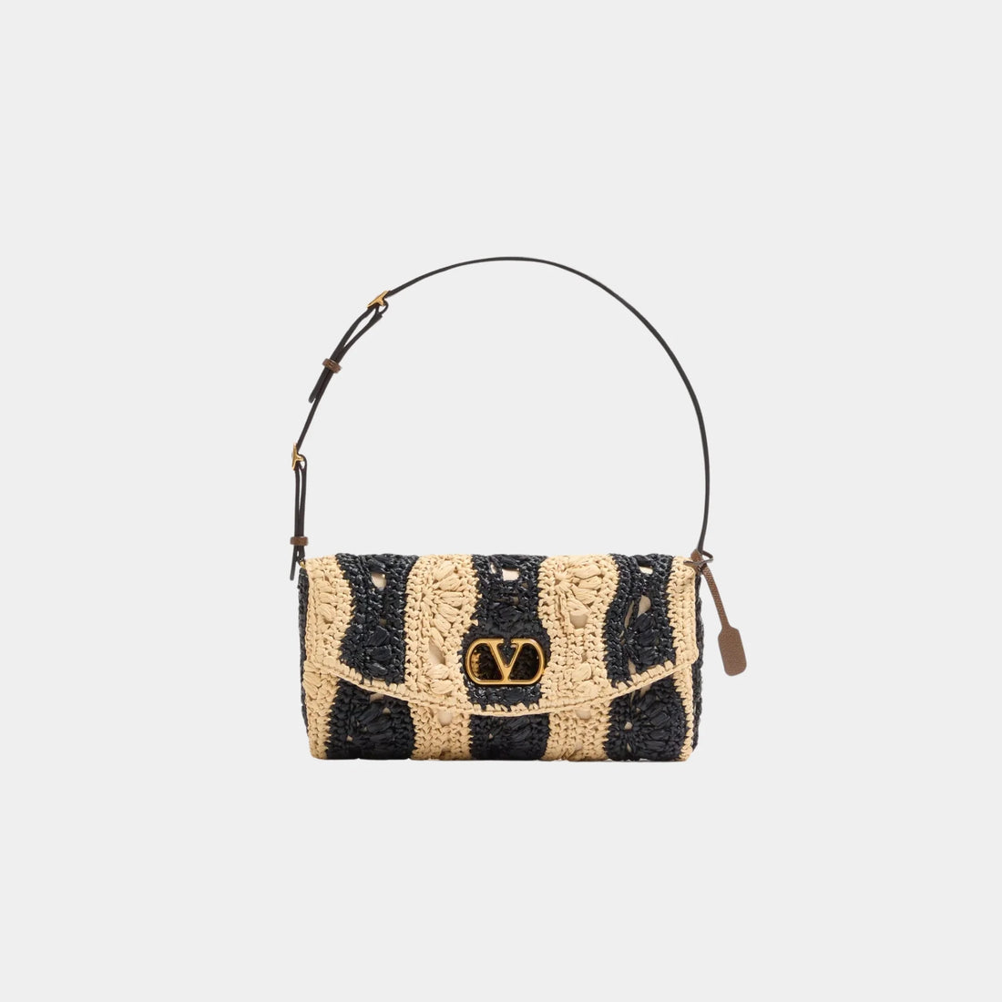 Valentino Garavani DeVain Small Shoulder Bag in Raffia Wave Pattern, Front