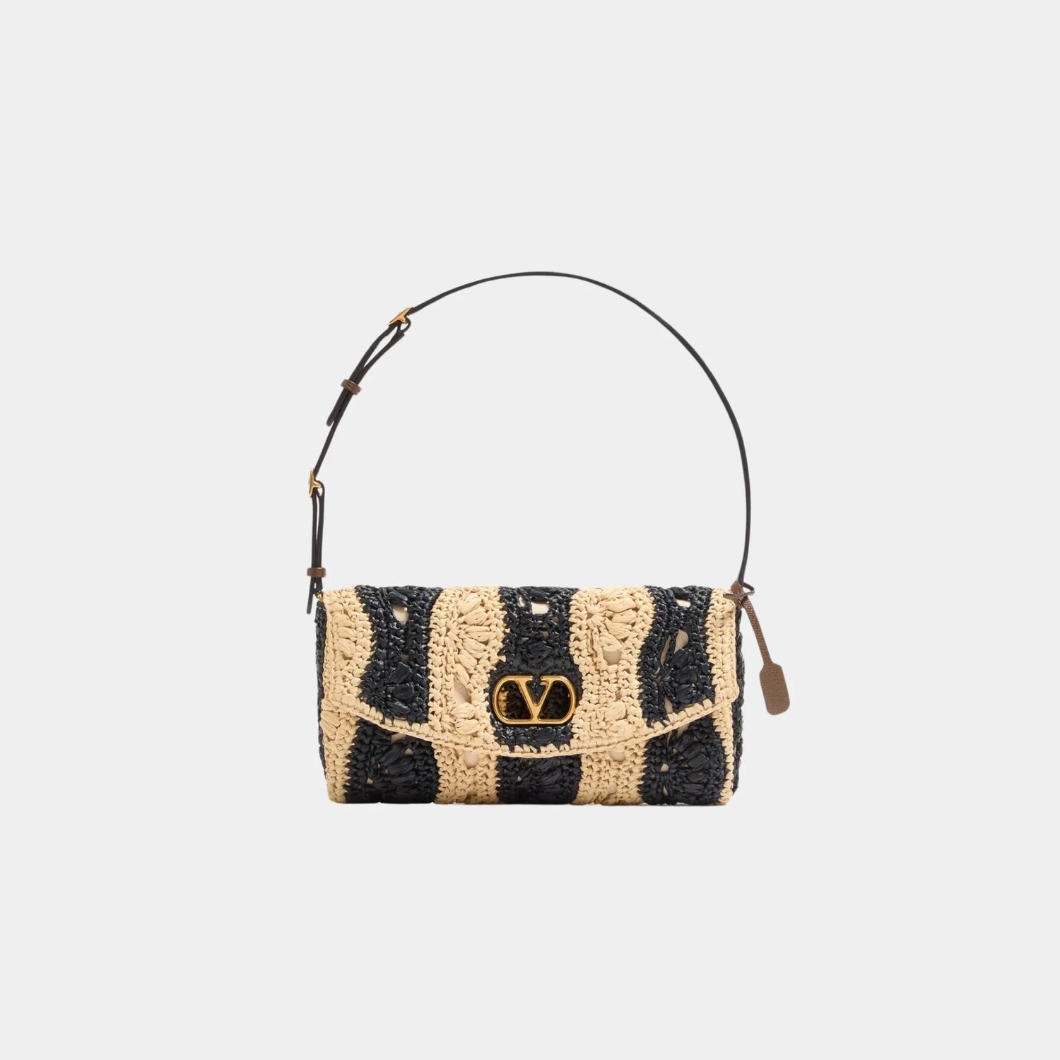 Valentino Garavani DeVain Small Shoulder Bag in Raffia Wave Pattern, Front