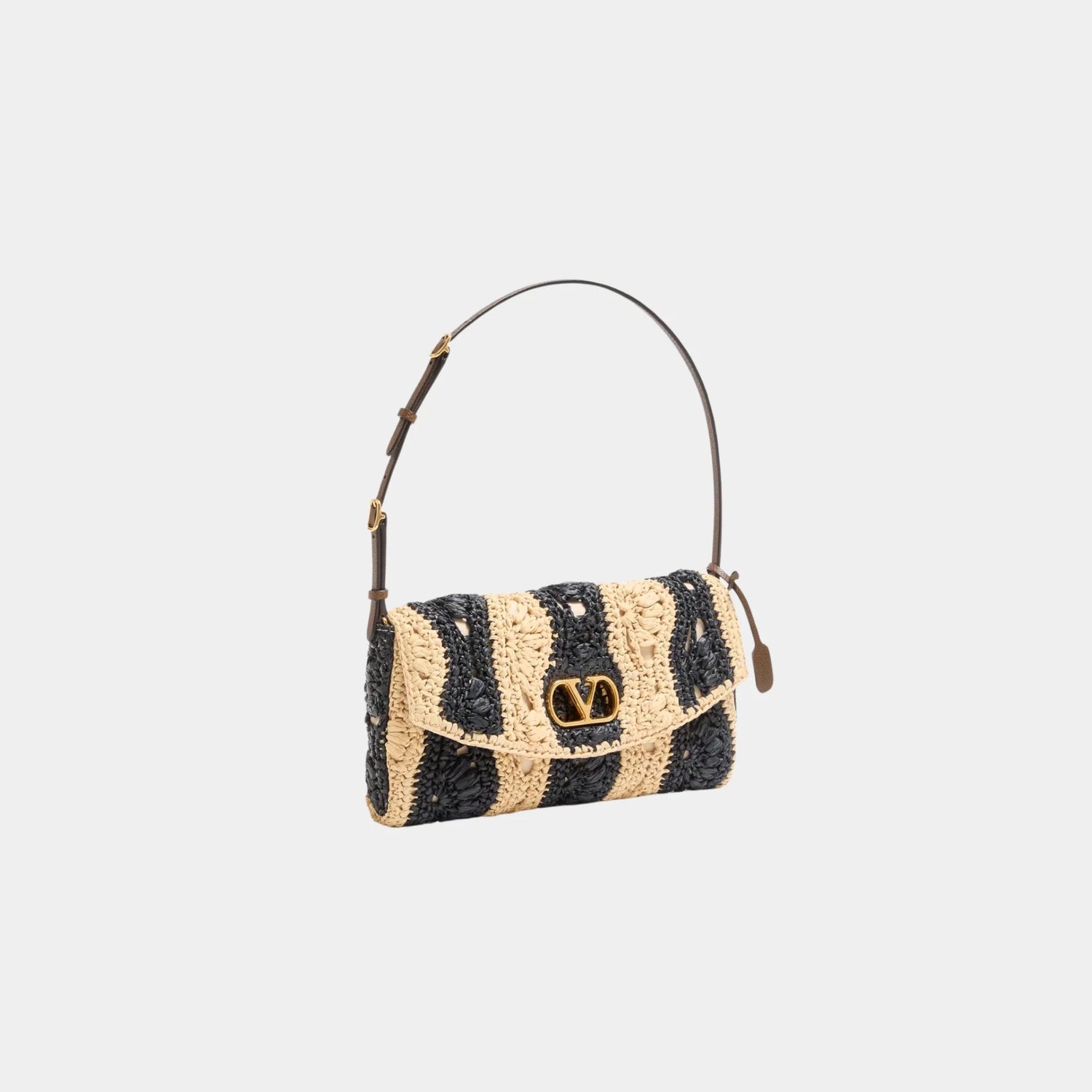 Valentino Garavani DeVain Small Shoulder Bag in Raffia Wave Pattern, Side