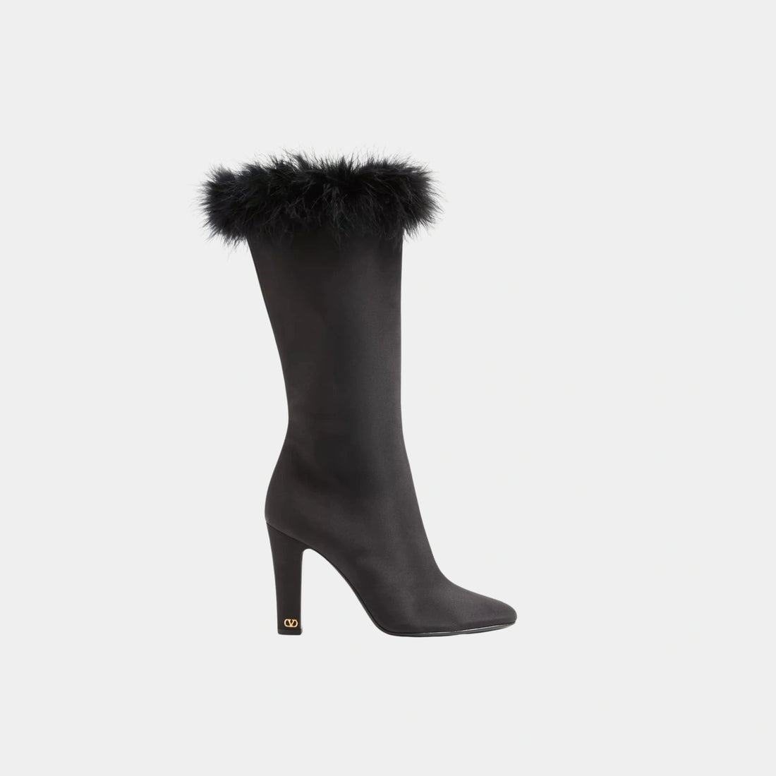 Valentino Hotty Shantung Fabric Boot With Feathers, 100mm, Black, Side