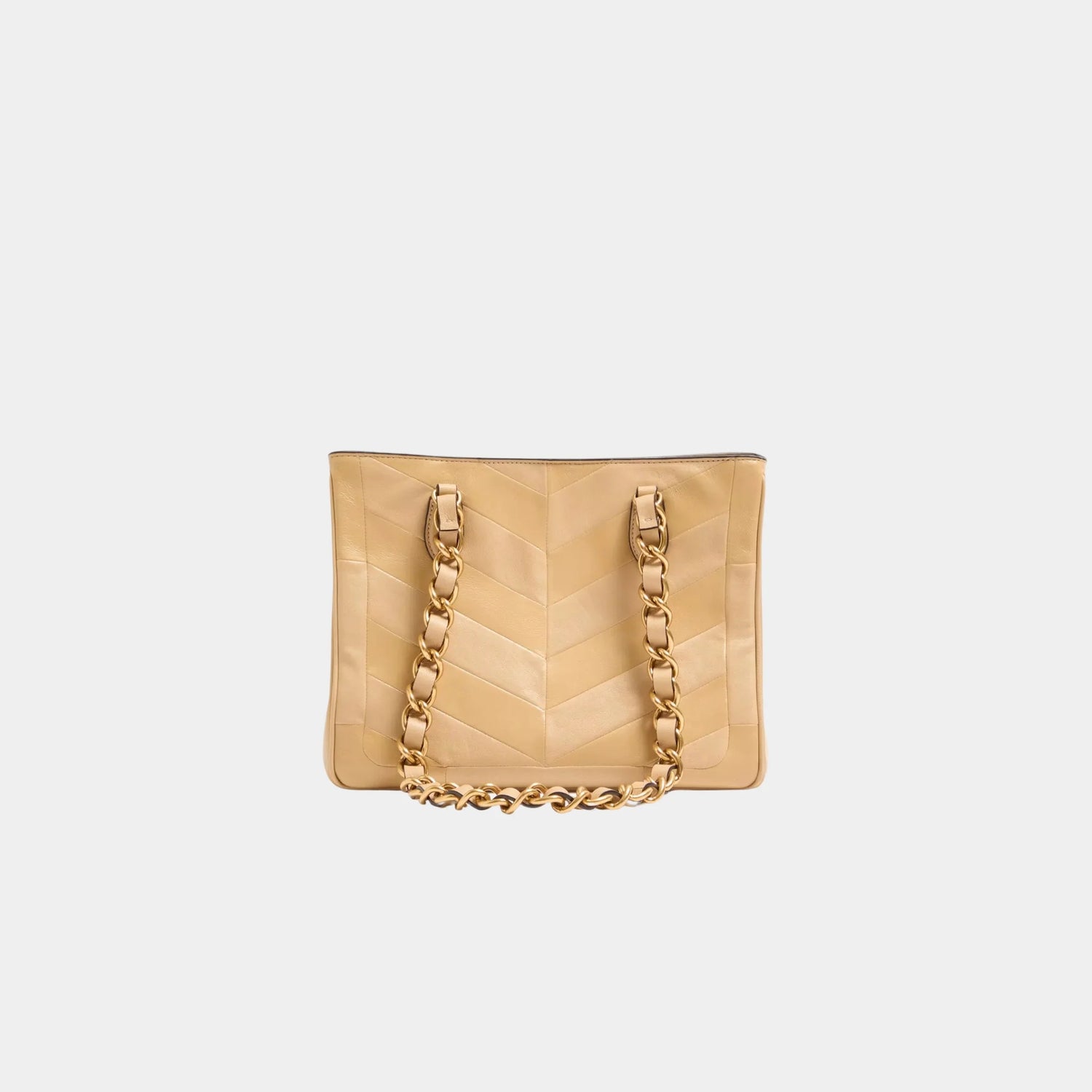 Valentino Laseine Small Shopping Bag in Chevron Nappa Leather, Gold Beige, Back