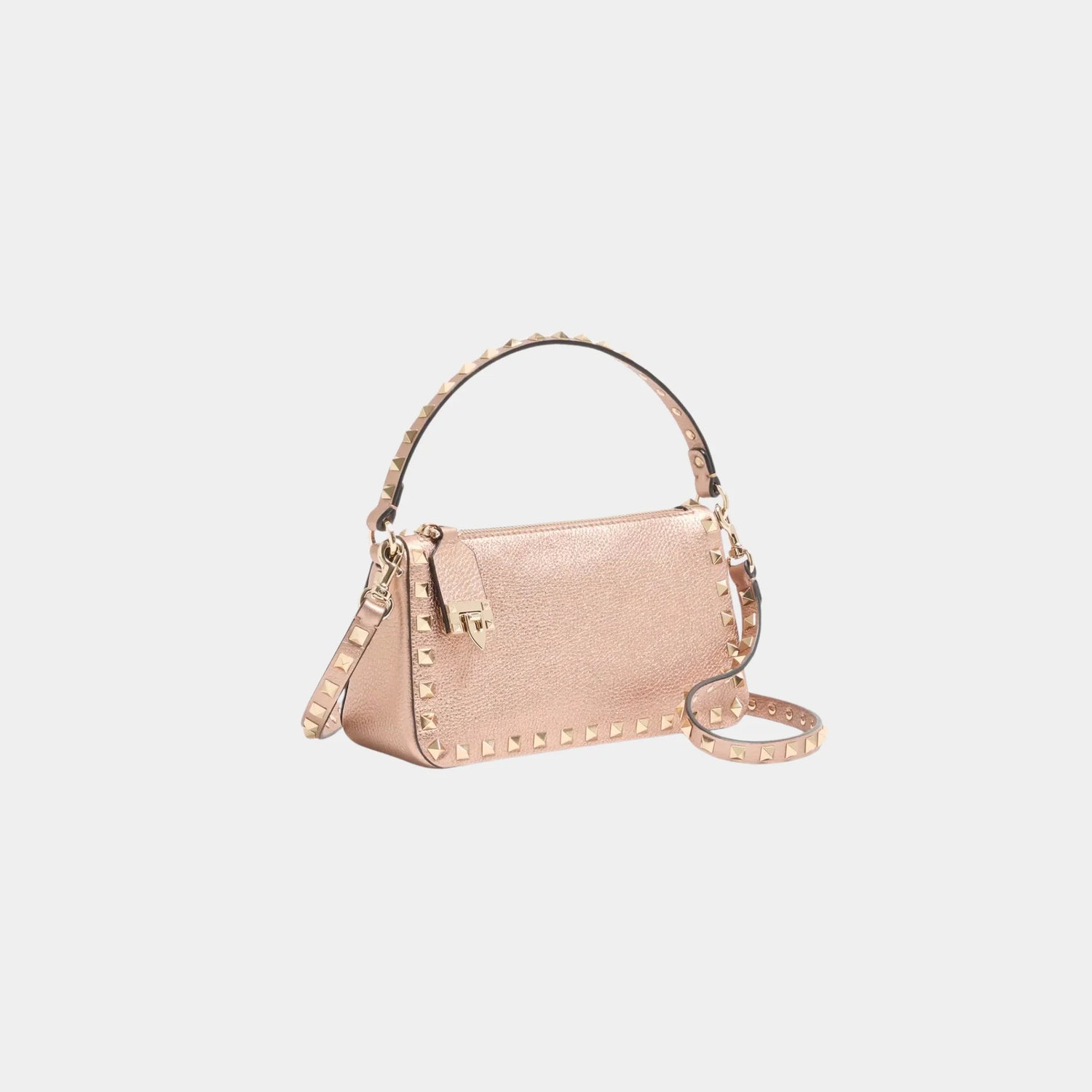 Valentino Garavani Rockstud Small Bag in Laminated Grainy Calfskin, Rose Cannelle, Side