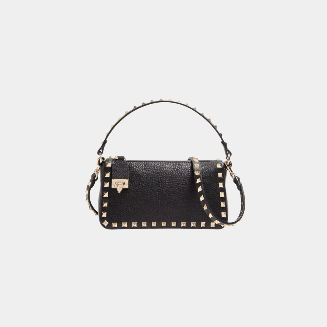 Valentino Garavani Rockstud Small Crossbody Bag in Grainy Calfskin, Black, Front