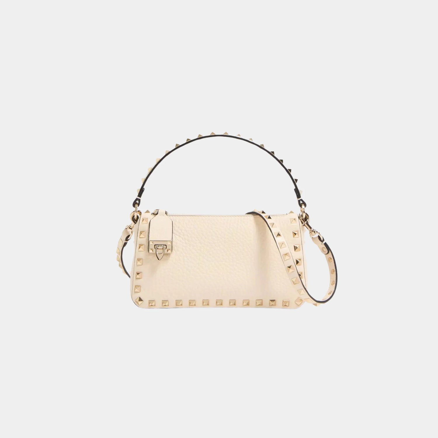 Valentino Garavani Rockstud Small Crossbody Bag in Grainy Calfskin, Light Ivory, Front