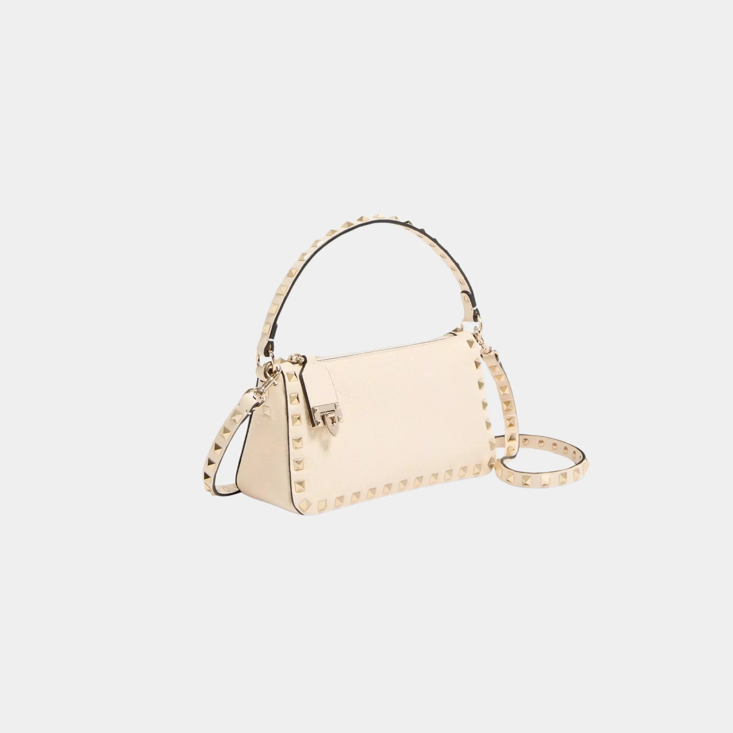 Valentino Garavani Rockstud Small Crossbody Bag in Grainy Calfskin, Light Ivory, Side