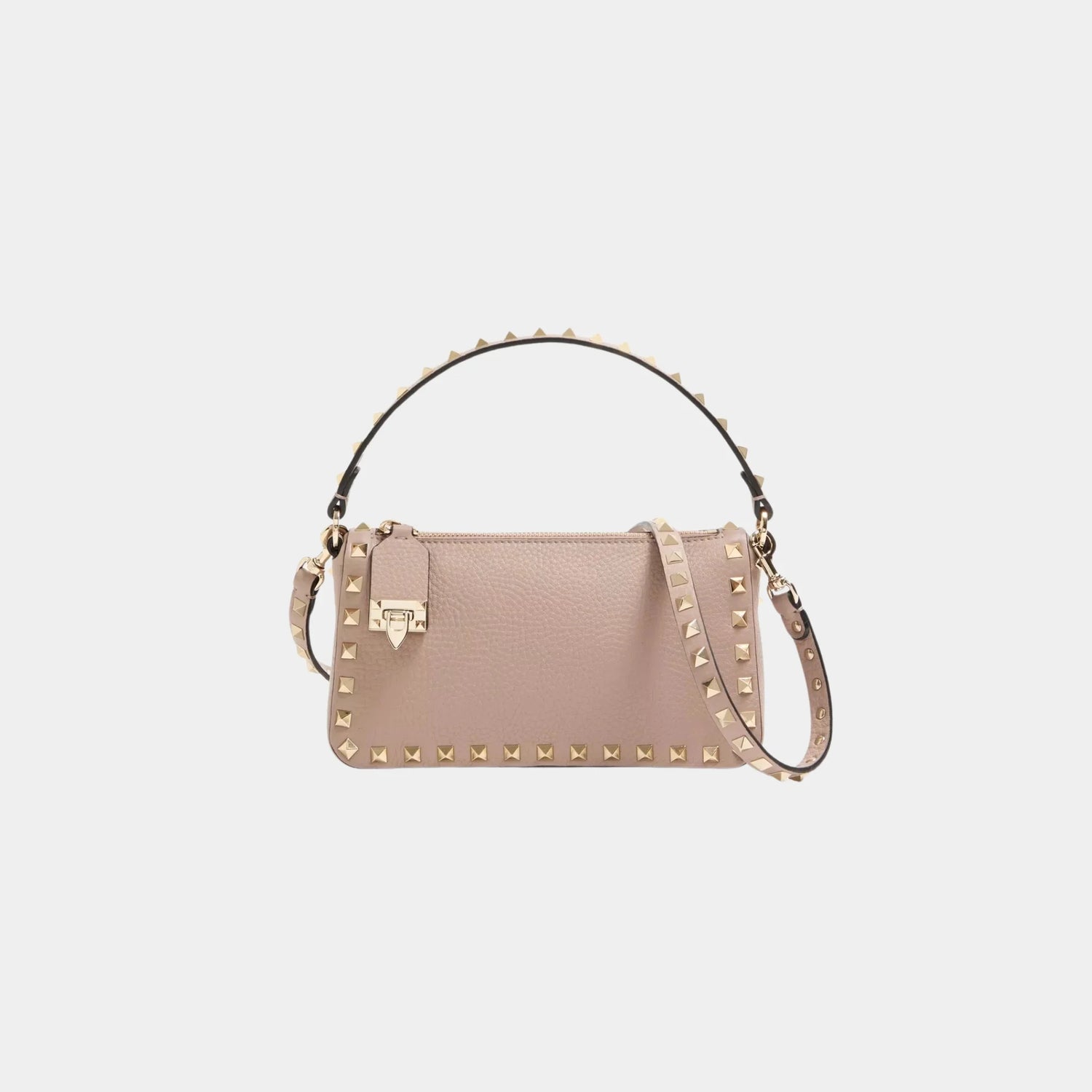 Valentino Garavani Rockstud Small Crossbody Bag in Grainy Calfskin, Poudre, Front