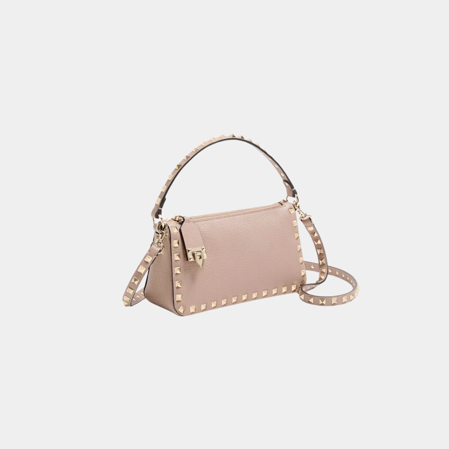 Valentino Garavani Rockstud Small Crossbody Bag in Grainy Calfskin, Poudre, Side
