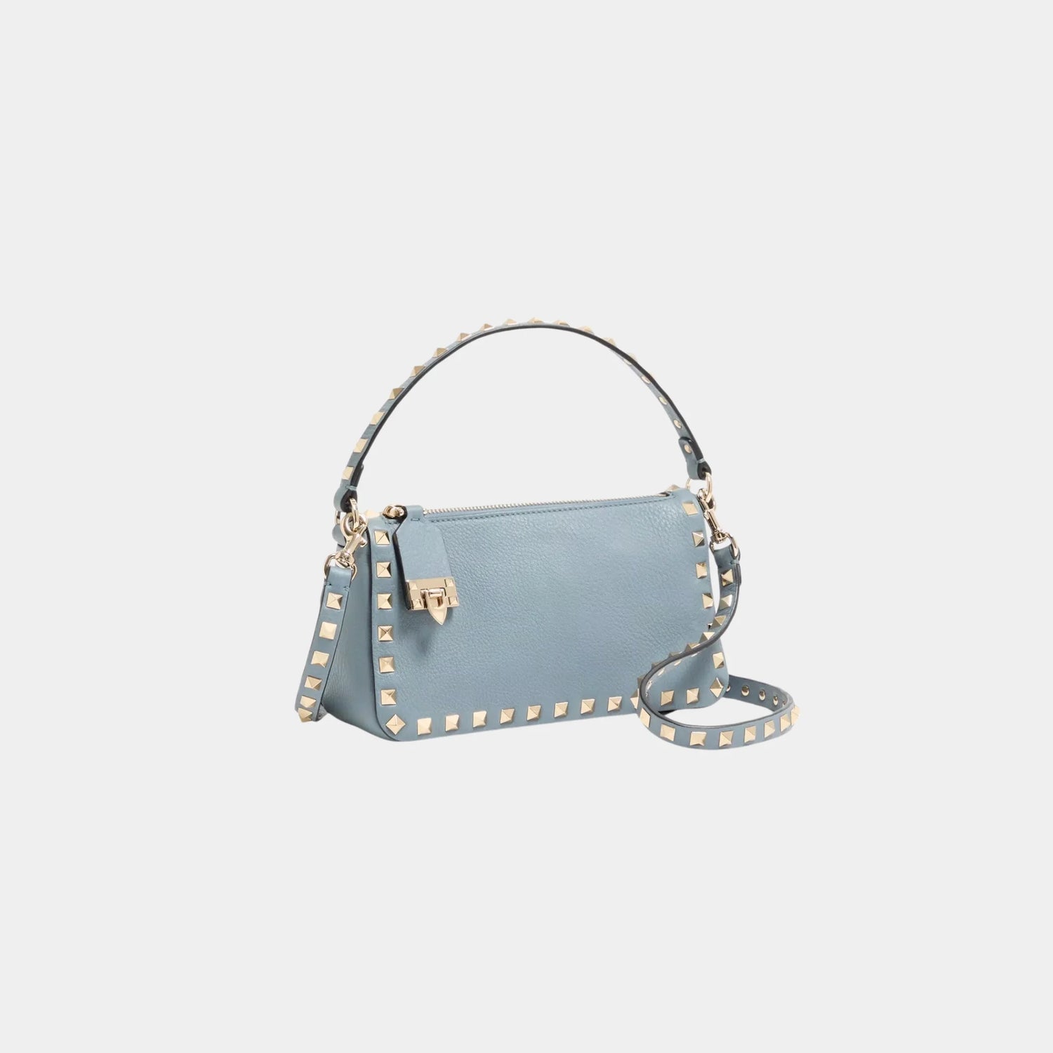 Valentino Garavani Rockstud Small Crossbody Bag in Grainy Calfskin, Stone, Side