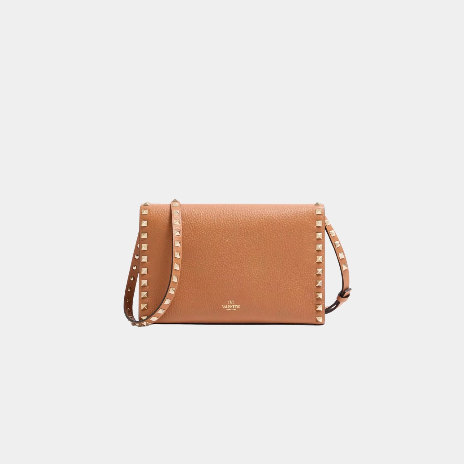 Valentino Garavani Small Rockstud Grainy Calfskin Crossbody Bag, Almond, Back