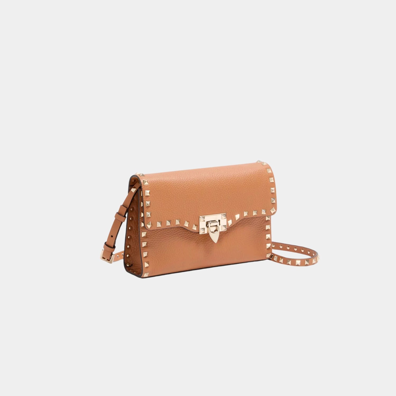 Valentino Garavani Small Rockstud Grainy Calfskin Crossbody Bag, Almond, Side