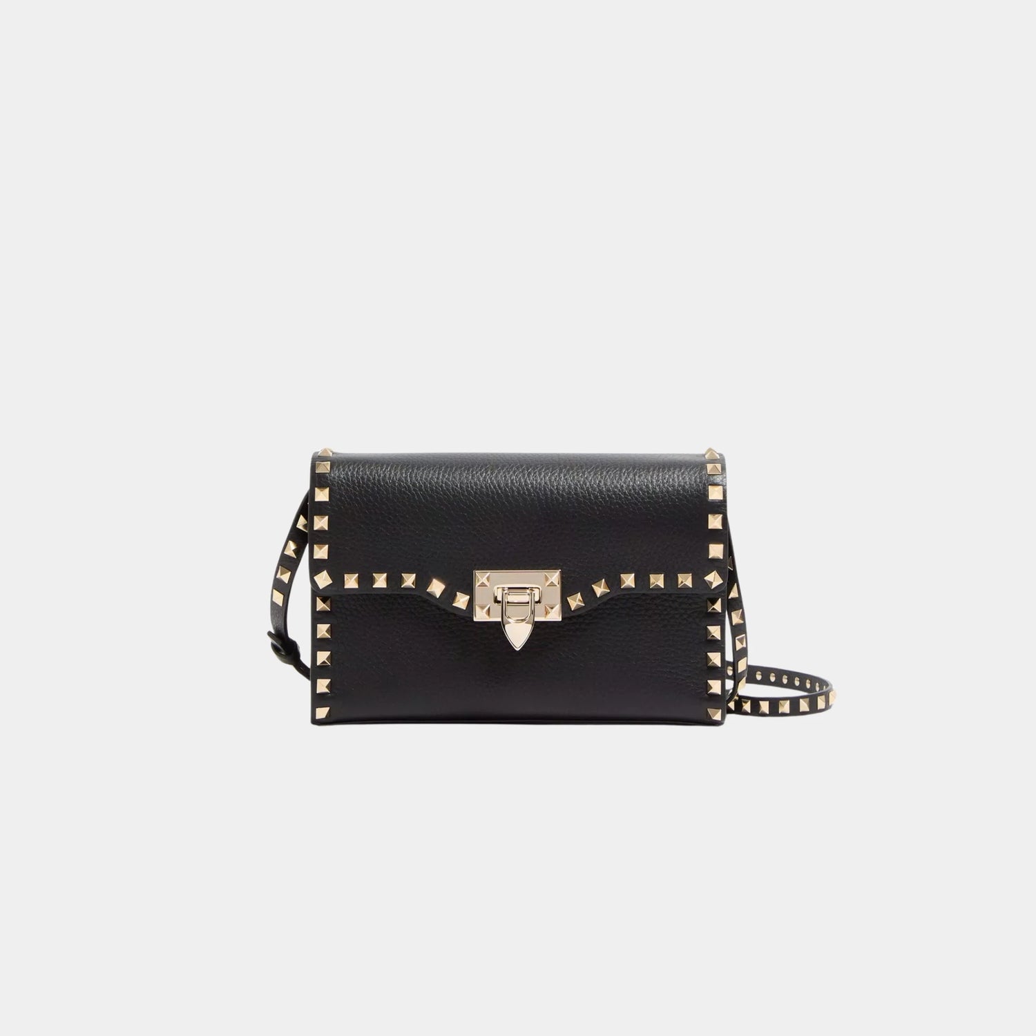 Valentino Garavani Small Rockstud Grainy Calfskin Crossbody Bag, Black, Front