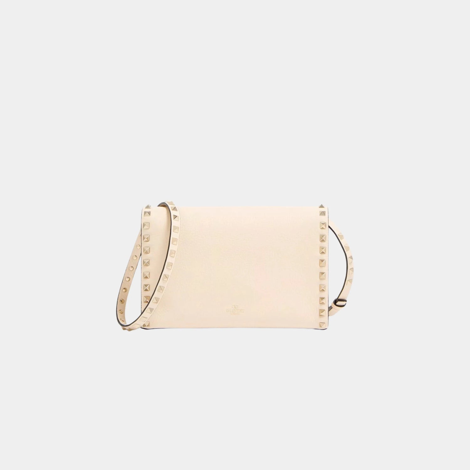 Valentino Garavani Small Rockstud Grainy Calfskin Crossbody Bag, Light Ivory, Back