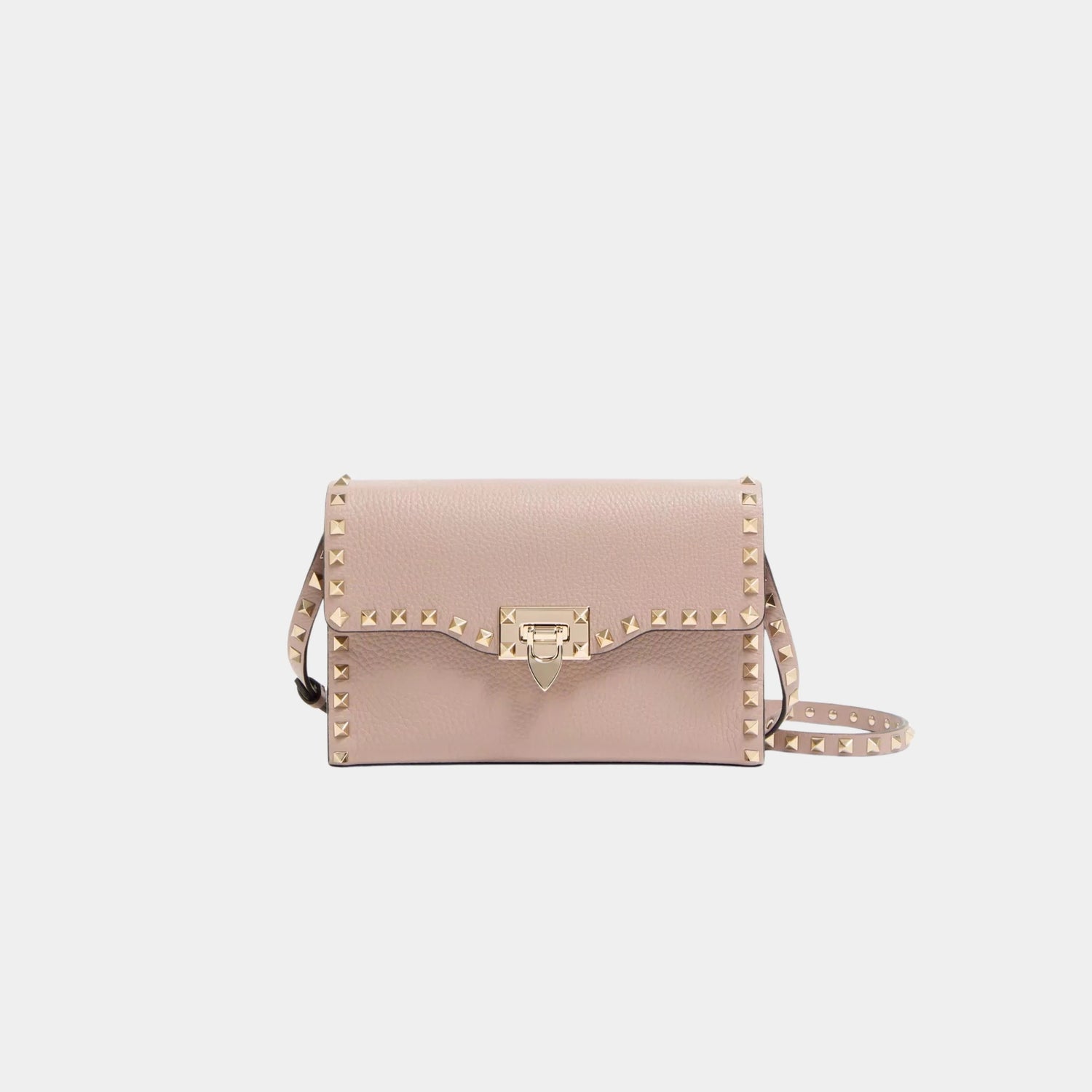 Valentino Garavani Small Rockstud Grainy Calfskin Crossbody Bag, Poudre, Front