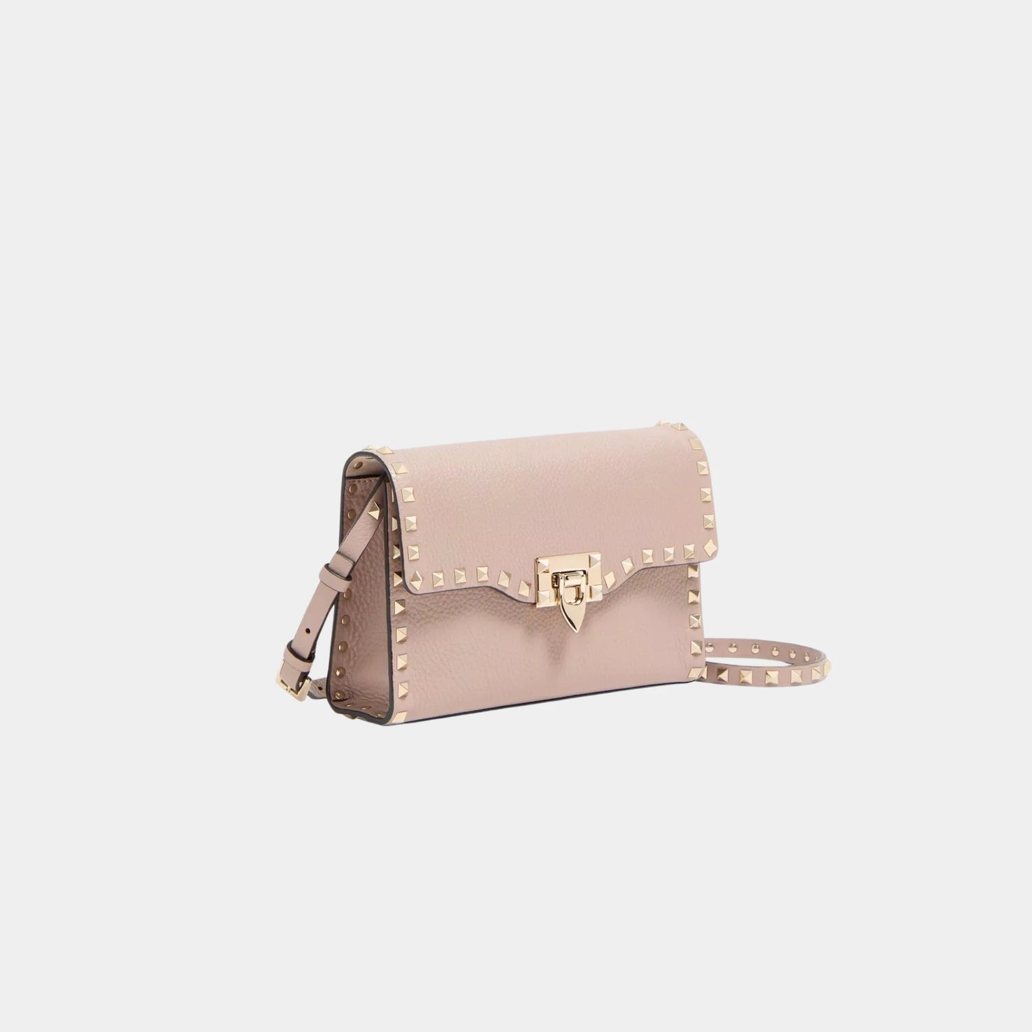 Valentino Garavani Small Rockstud Grainy Calfskin Crossbody Bag, Poudre, Side