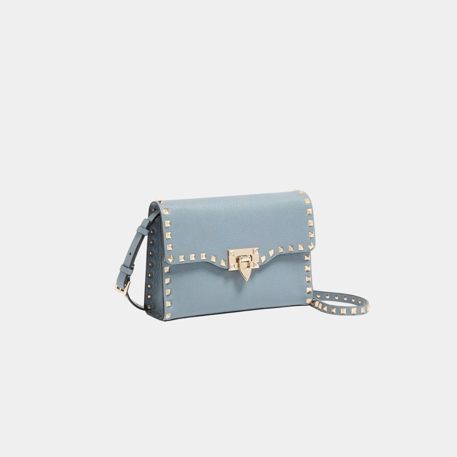 Valentino Garavani Small Rockstud Grainy Calfskin Crossbody Bag, Stone, Side