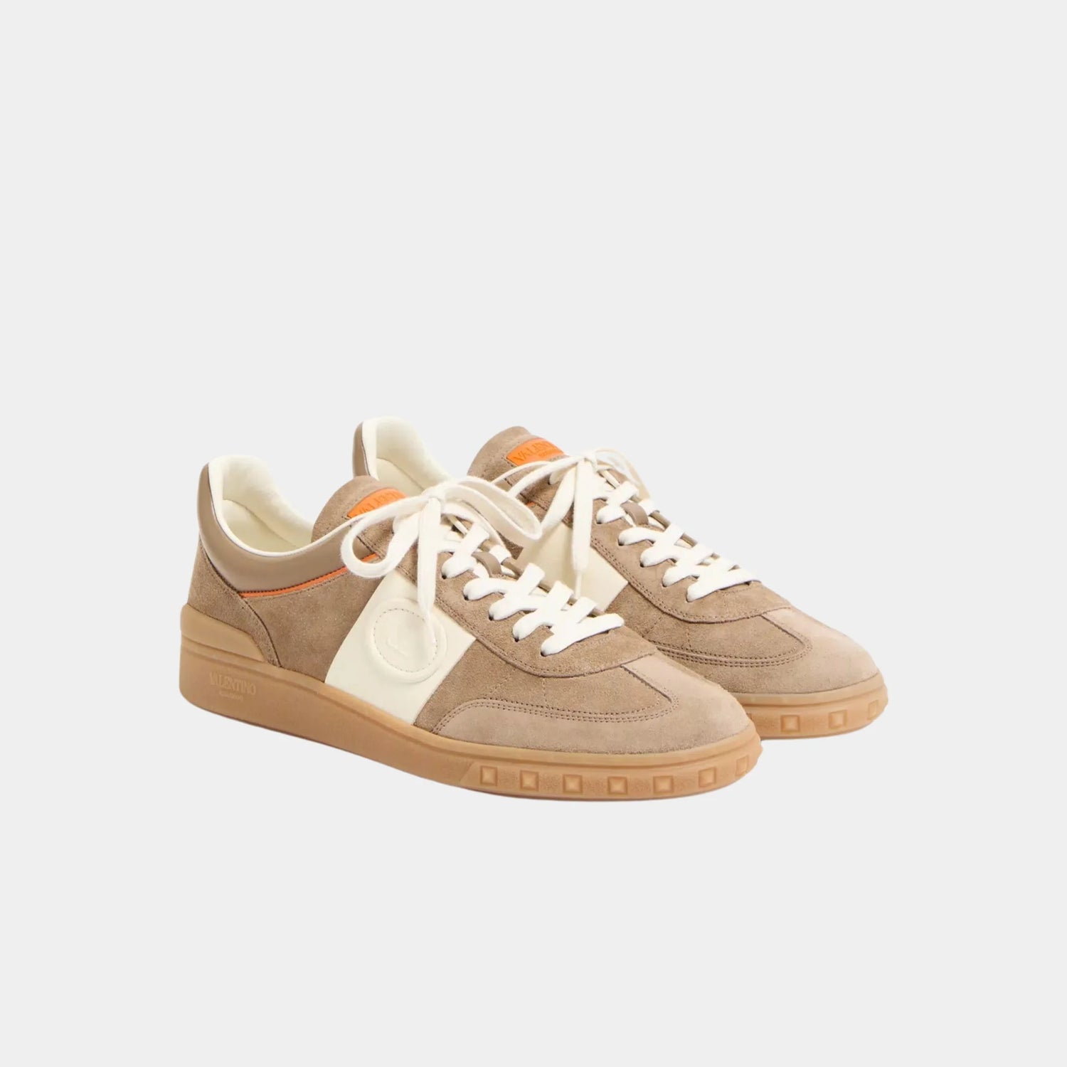 Valentino Upvillage Trainer in Split Leather &amp; Nappa Calfskin, Khaki, Ivory, Front