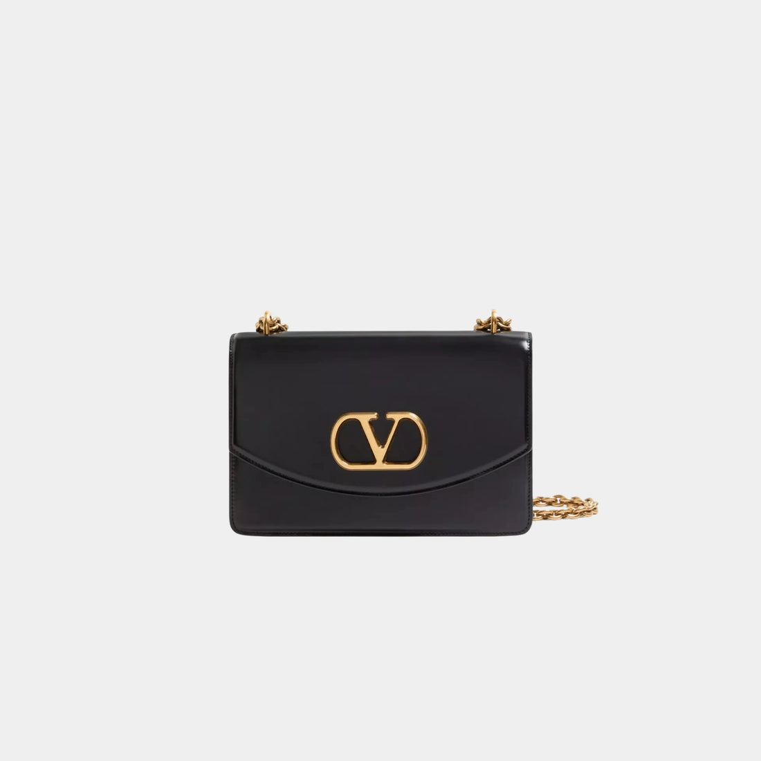 Valentino Vain Shoulder Bag in Shiny Calfskin, Black, Front